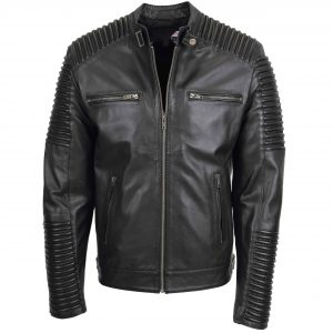 BUNERI Chaqueta Biker Hombre Cuero Suave Casual Negro