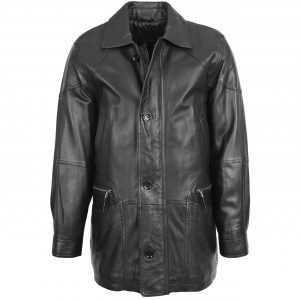 BUNERI M2 Abrigo Hombre Cuero Invierno Carro Clasico Negro