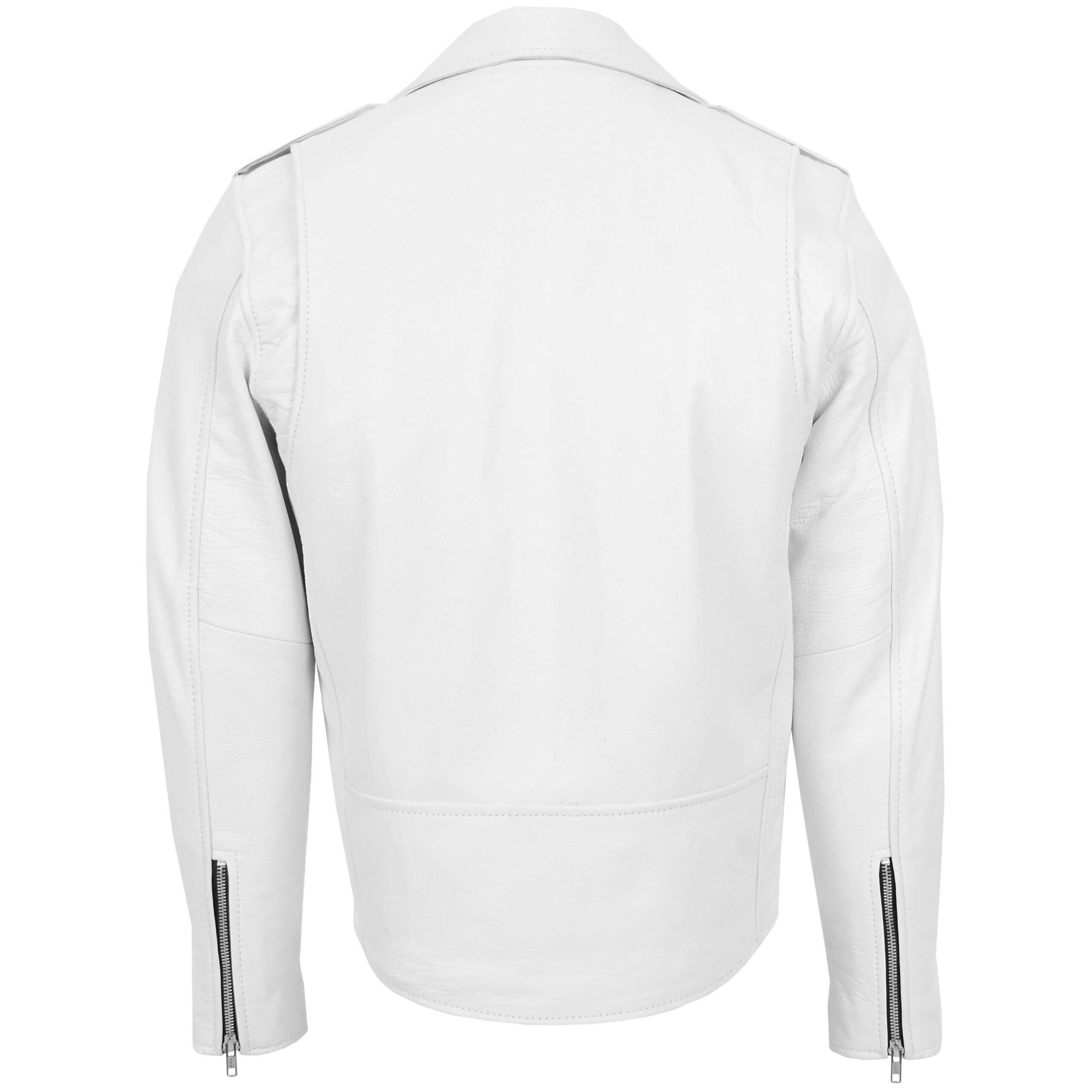 BUNERI Chaqueta Biker de Cuero Blanco Resistente Estilo Brando para Hombre - Imagen 2