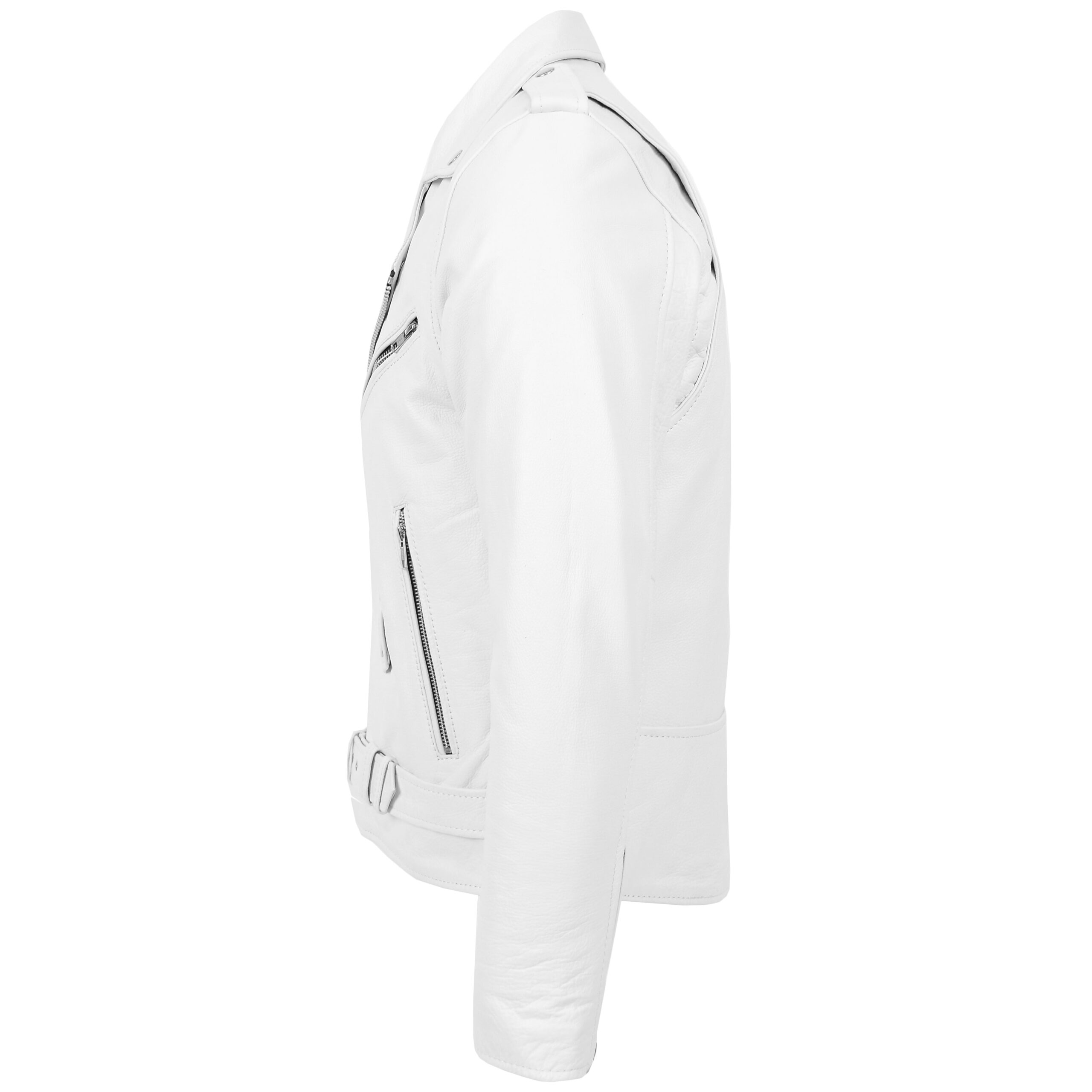 BUNERI Chaqueta Biker de Cuero Blanco Resistente Estilo Brando para Hombre - Imagen 5