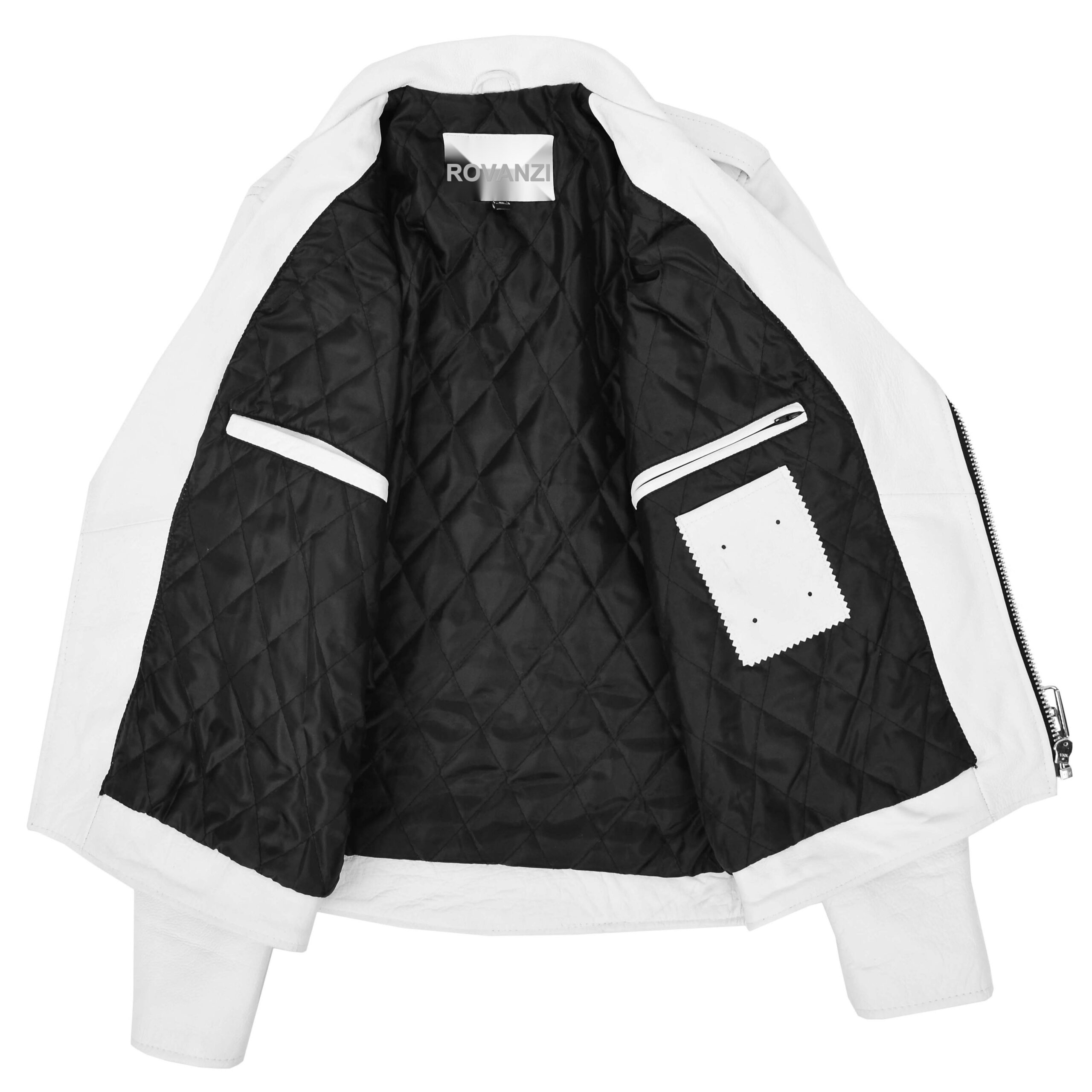 BUNERI Chaqueta Biker de Cuero Blanco Resistente Estilo Brando para Hombre - Imagen 6