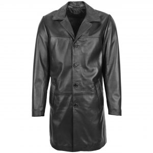 BUNERI Abrigo de Cuero 3/4 de Largo para Hombre Negro