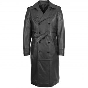 BUNERI Abrigo de Cuero 3/4 Doble Botonadura Hombre Negro