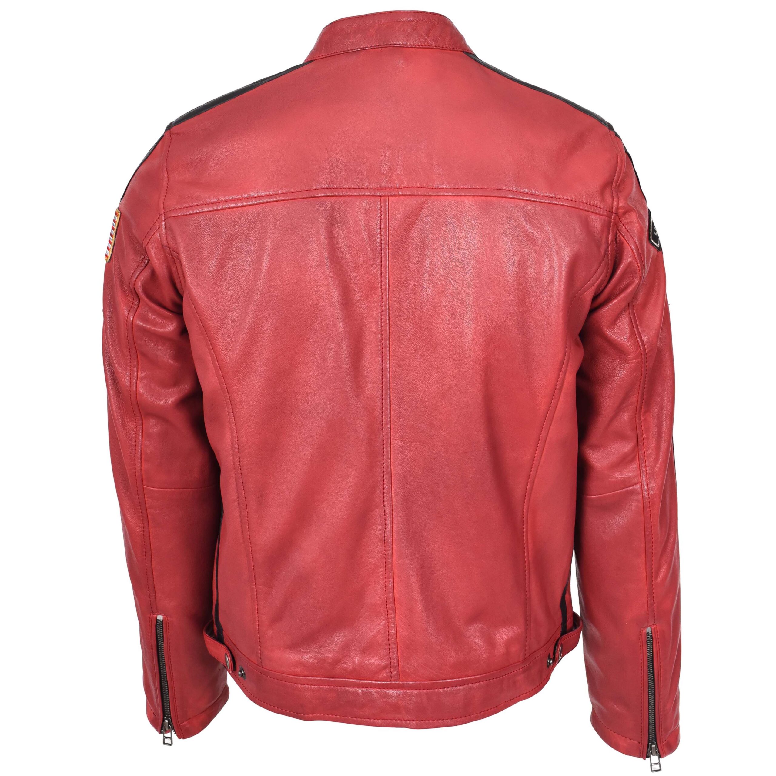 BUNERI Chaqueta Biker de Cuero Rojo para Hombre con Logos Motorsport - Imagen 2