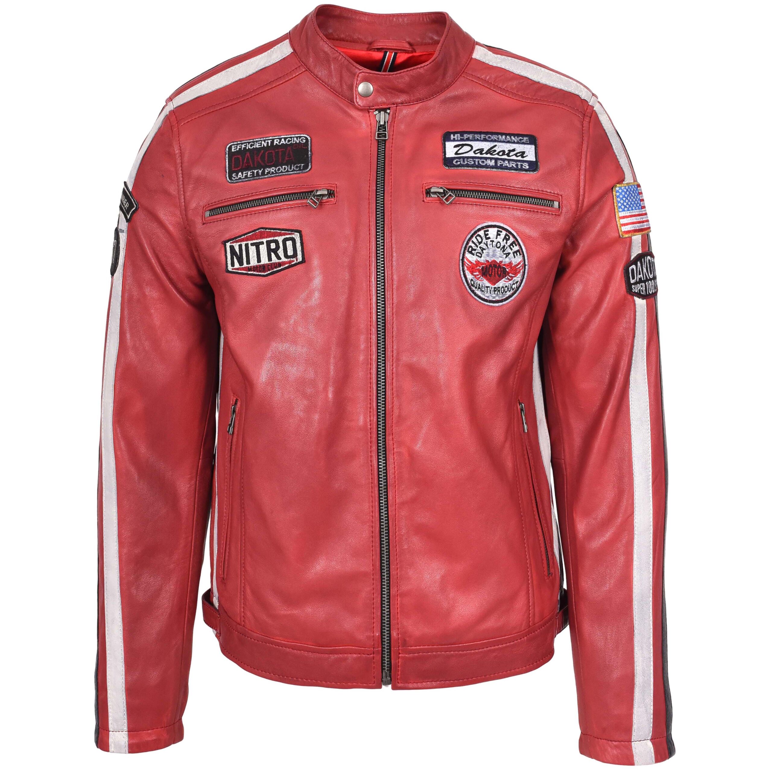 BUNERI Chaqueta Biker de Cuero Rojo para Hombre con Logos Motorsport - Imagen 3