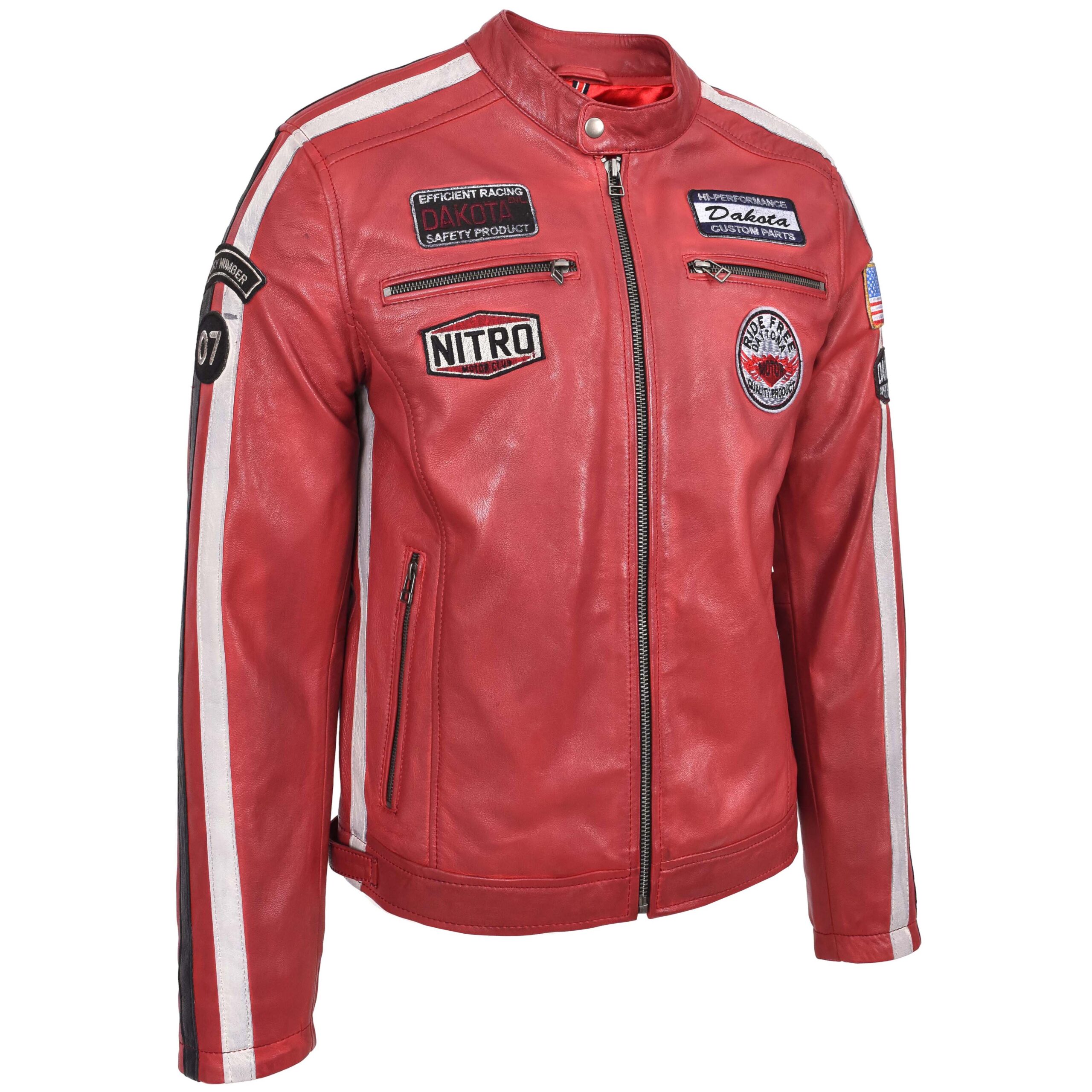 BUNERI Chaqueta Biker de Cuero Rojo para Hombre con Logos Motorsport - Imagen 4