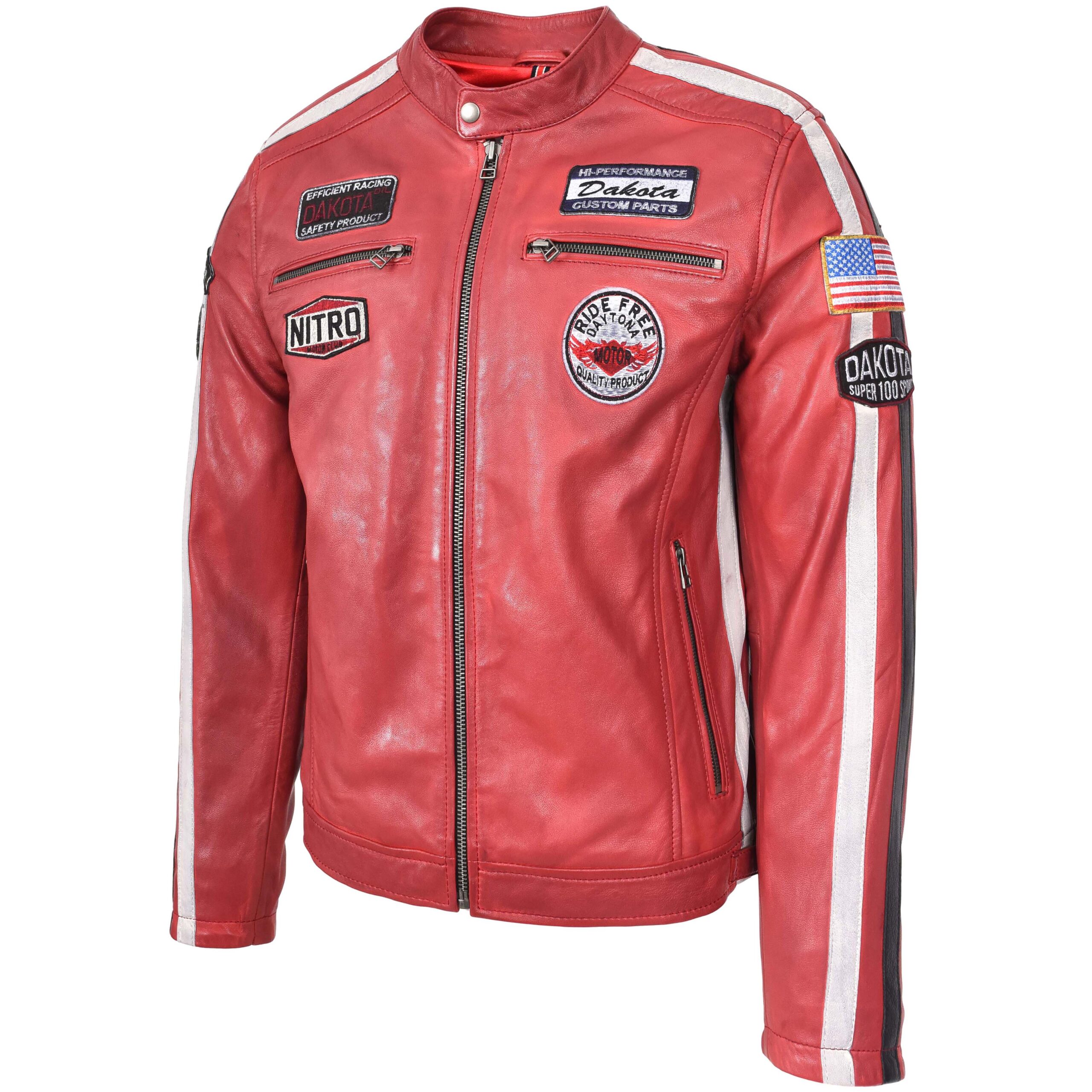 BUNERI Chaqueta Biker de Cuero Rojo para Hombre con Logos Motorsport - Imagen 5