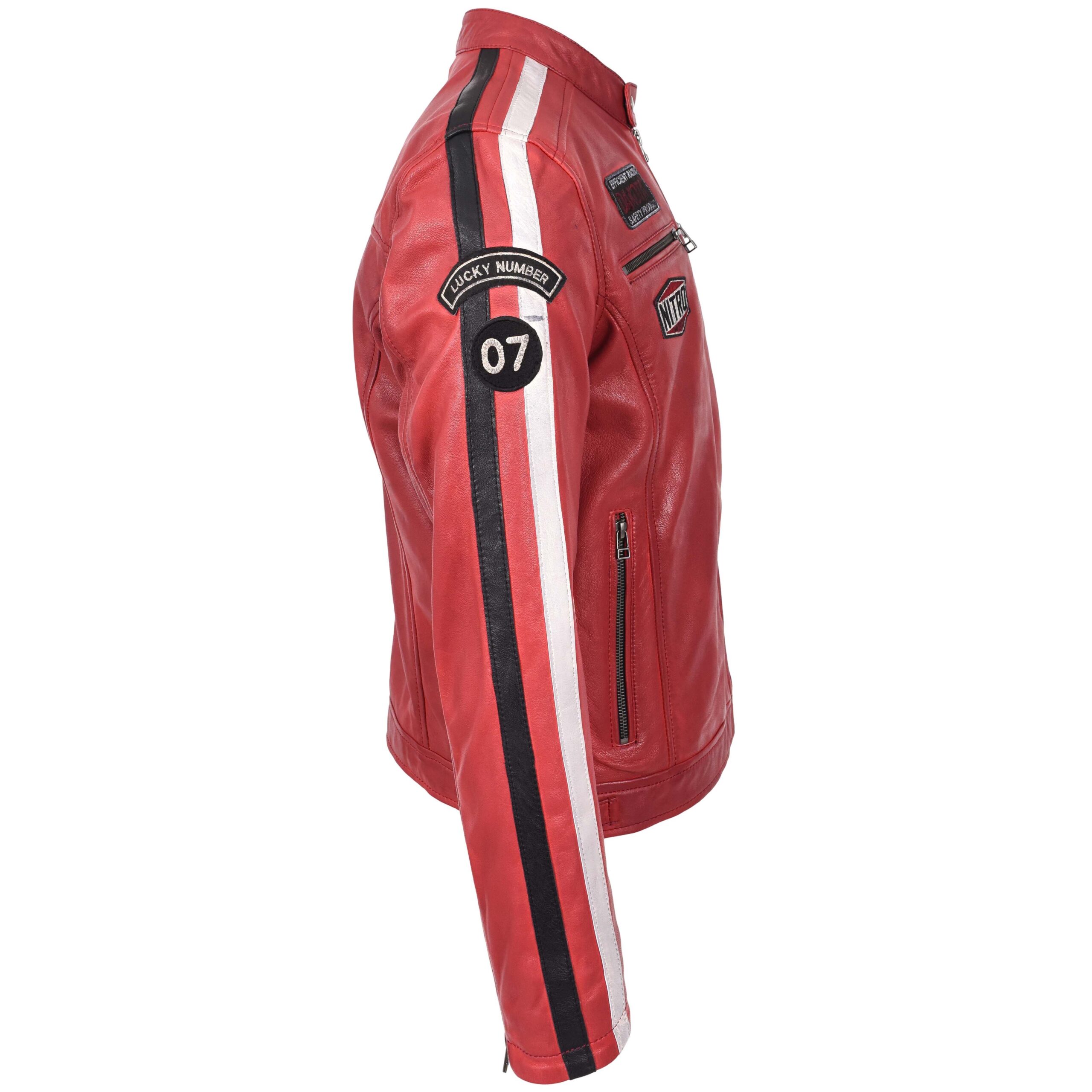 BUNERI Chaqueta Biker de Cuero Rojo para Hombre con Logos Motorsport - Imagen 6