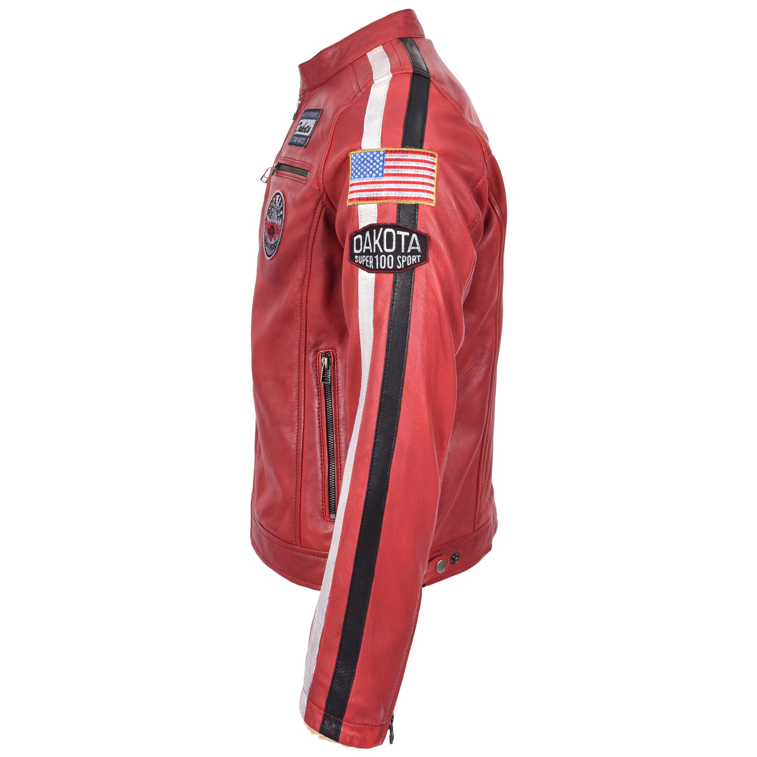 BUNERI Chaqueta Biker de Cuero Rojo para Hombre con Logos Motorsport - Imagen 7