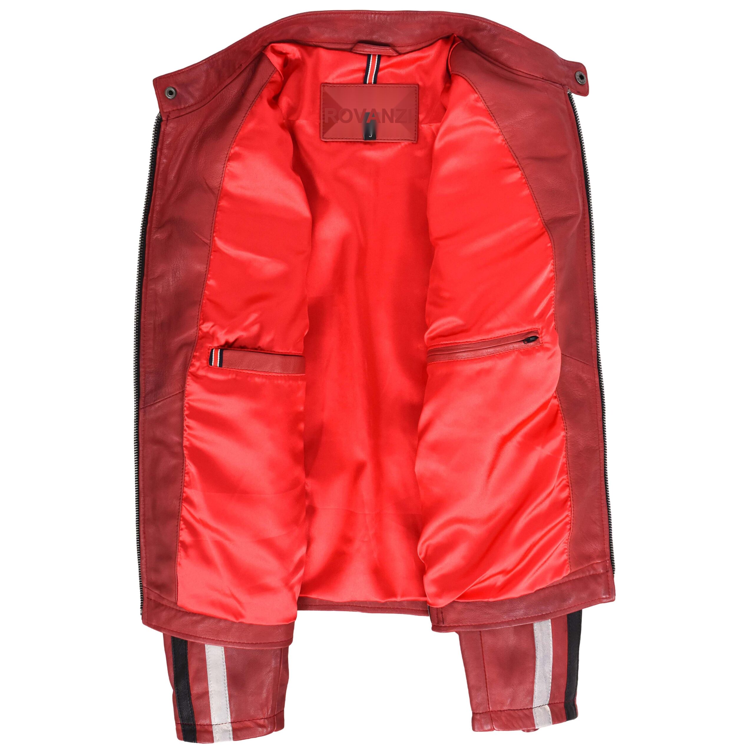 BUNERI Chaqueta Biker de Cuero Rojo para Hombre con Logos Motorsport - Imagen 8