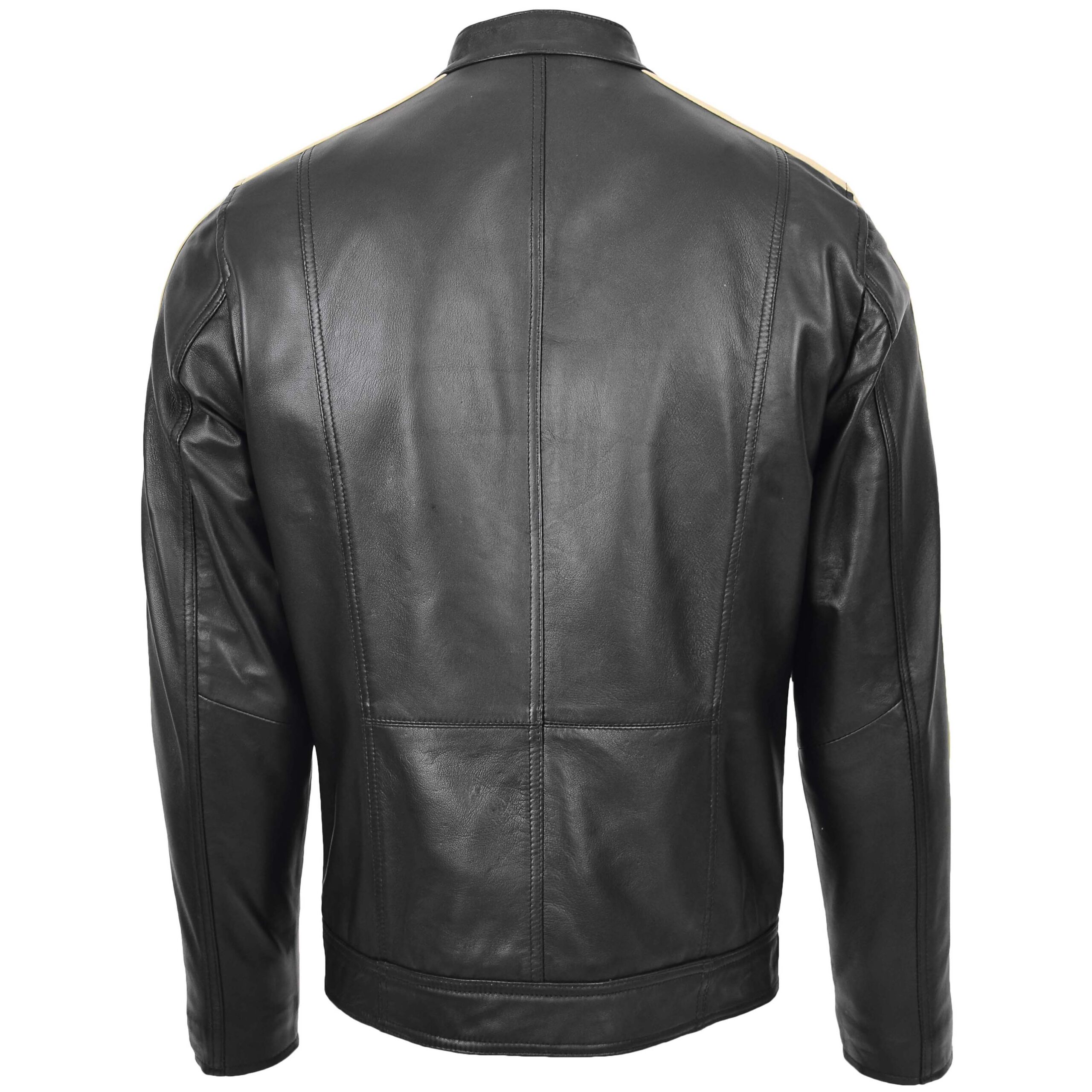 BUNERI Chaqueta Biker de Cuero Negro para Hombre con Rayas de Carrera - Imagen 2