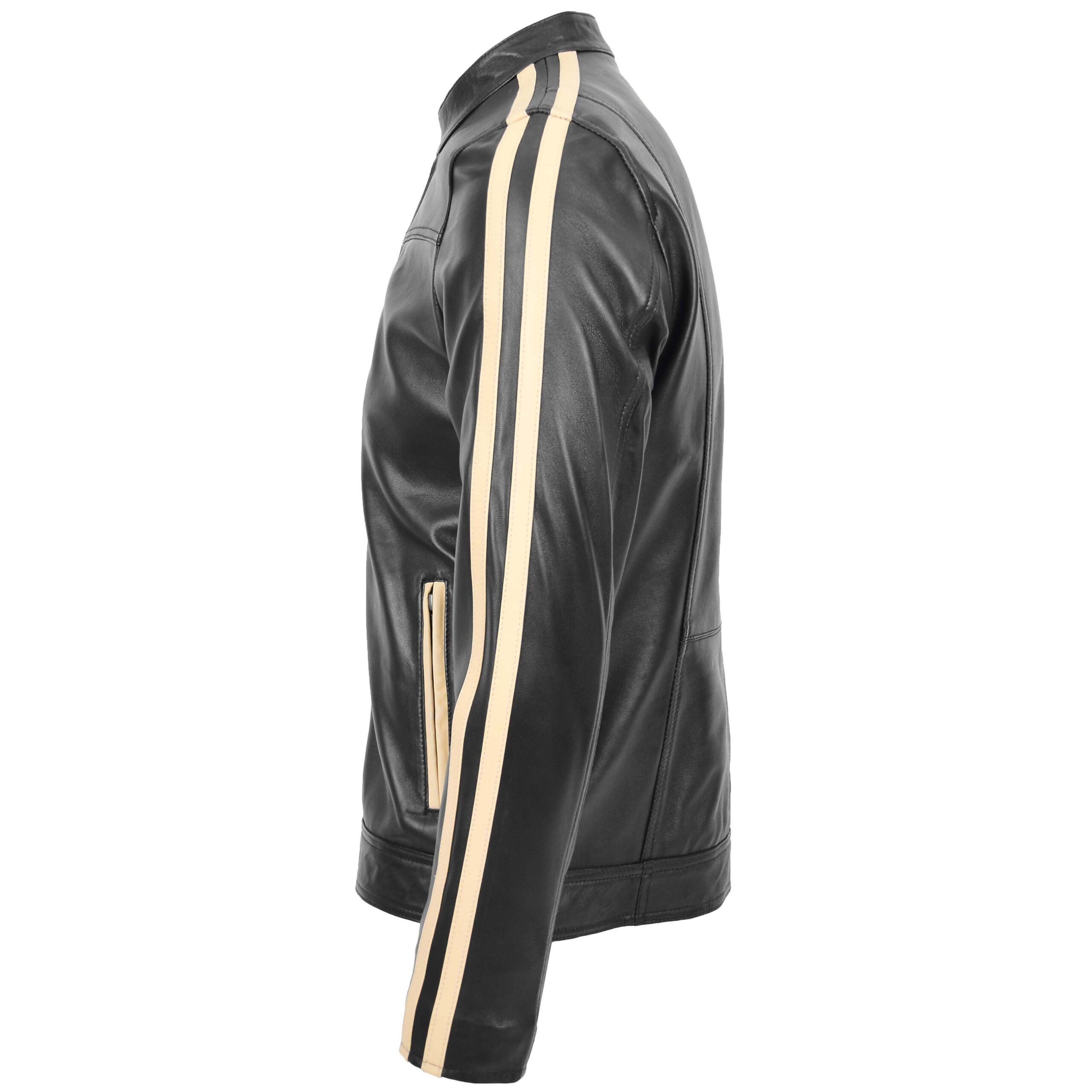 BUNERI Chaqueta Biker de Cuero Negro para Hombre con Rayas de Carrera - Imagen 5
