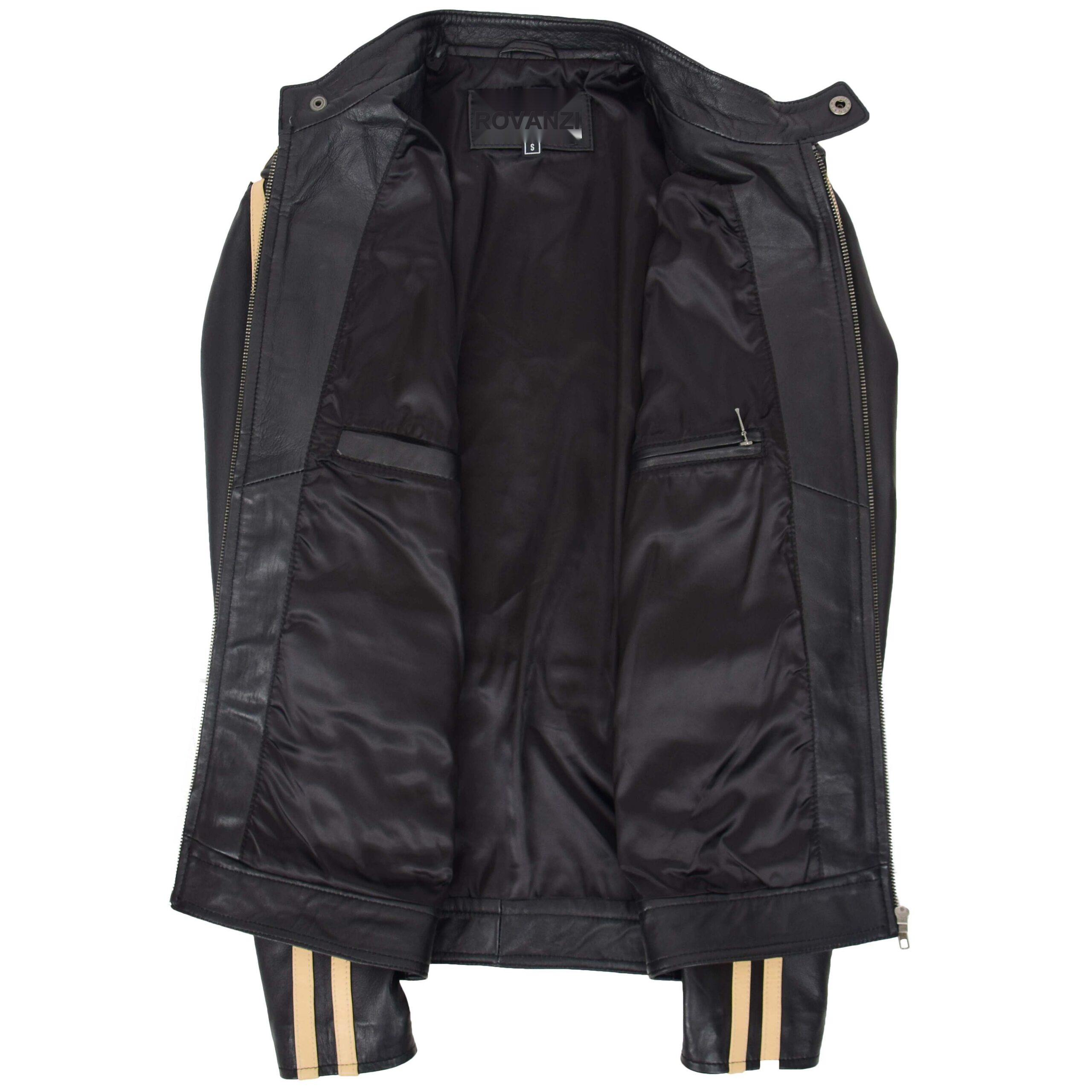 BUNERI Chaqueta Biker de Cuero Negro para Hombre con Rayas de Carrera - Imagen 6
