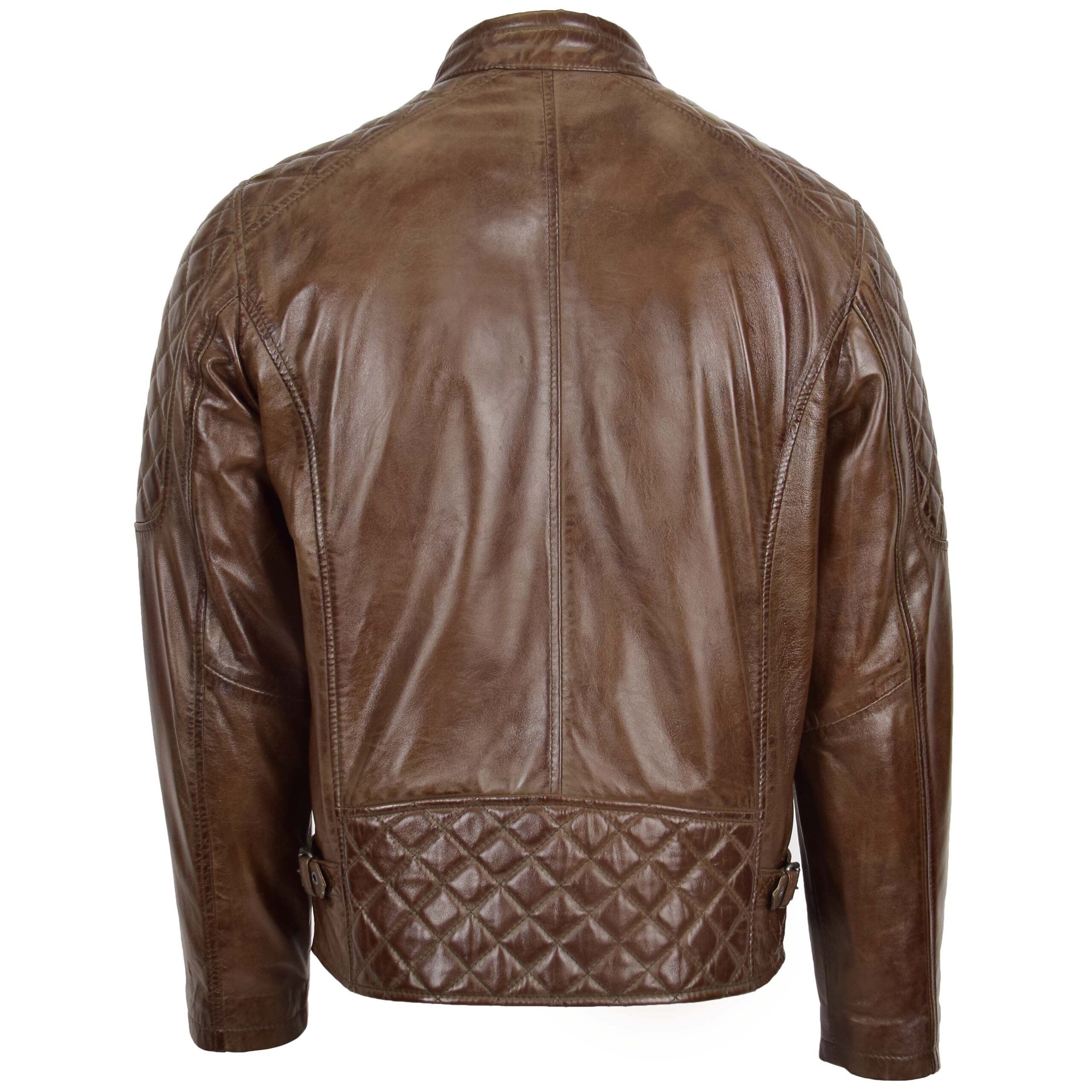 BUNERI Chaqueta Biker de Cuero Marrón Timber para Hombre con Acolchado - Imagen 2