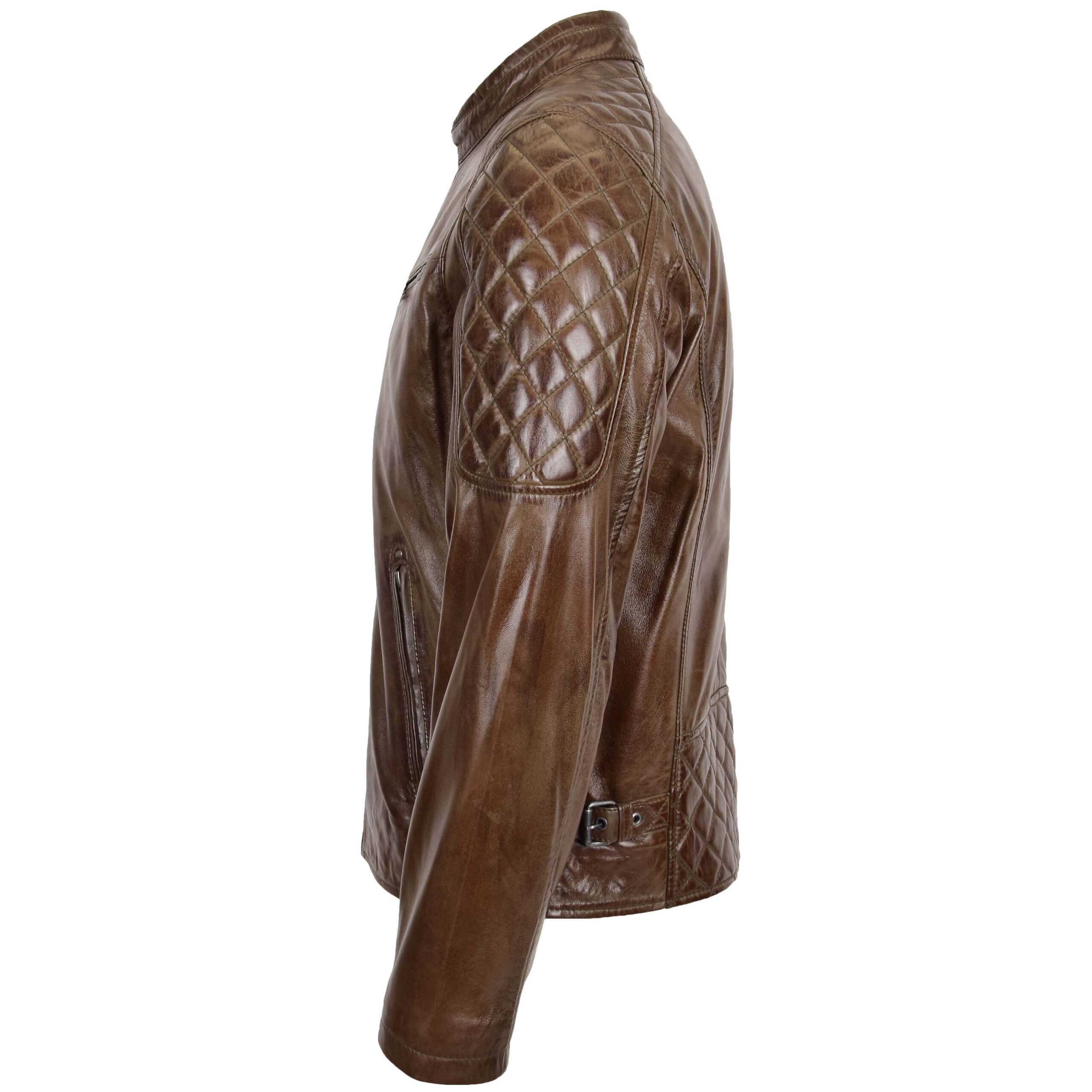 BUNERI Chaqueta Biker de Cuero Marrón Timber para Hombre con Acolchado - Imagen 5