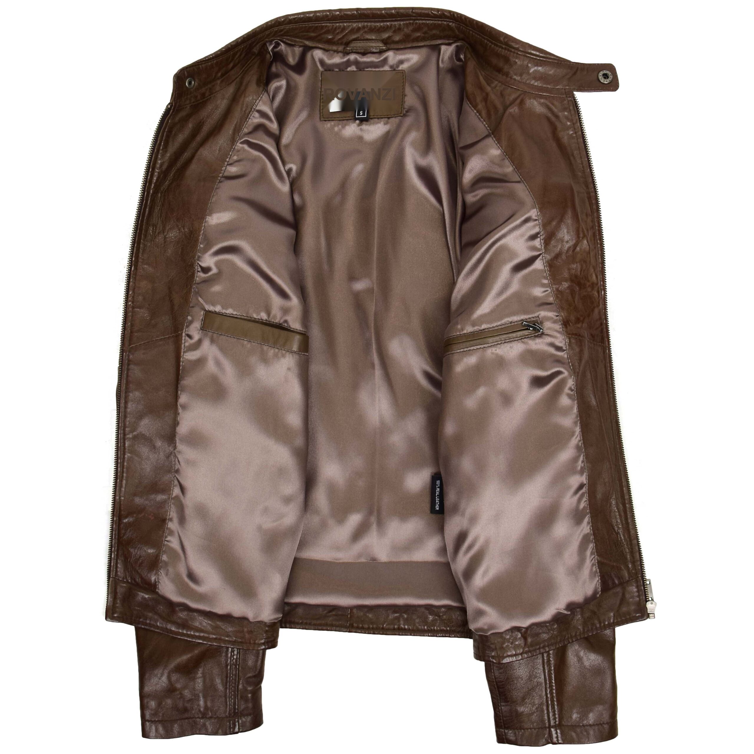 BUNERI Chaqueta Biker de Cuero Marrón Timber para Hombre con Acolchado - Imagen 6