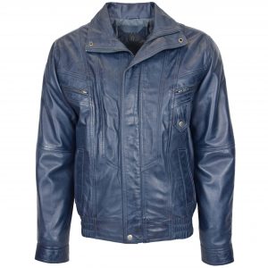 BUNERI Chaqueta Hombre Cuero Bomber Blouson Azul