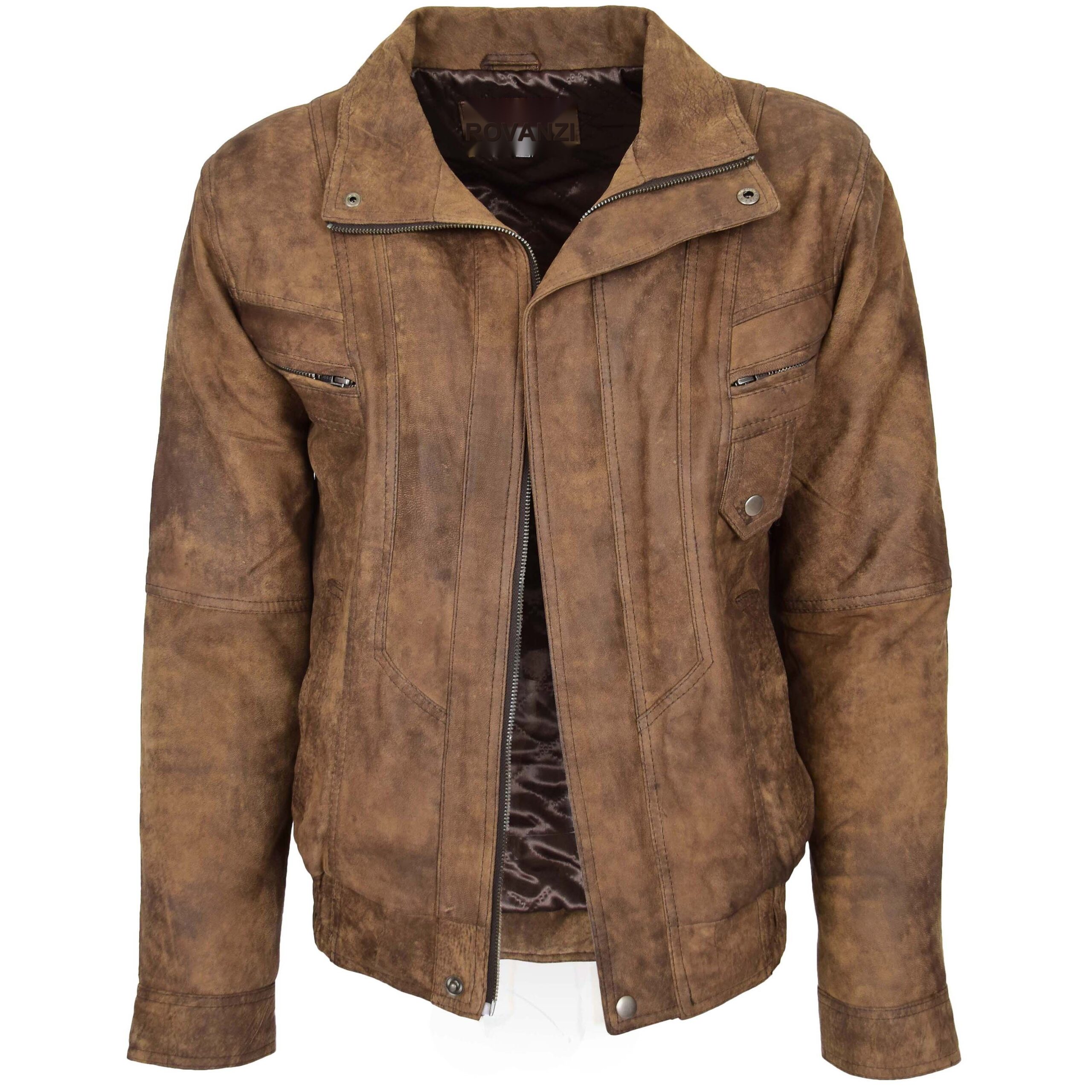 BUNERI Chaqueta Hombre Cuero Bomber Blouson Marron - Imagen 3