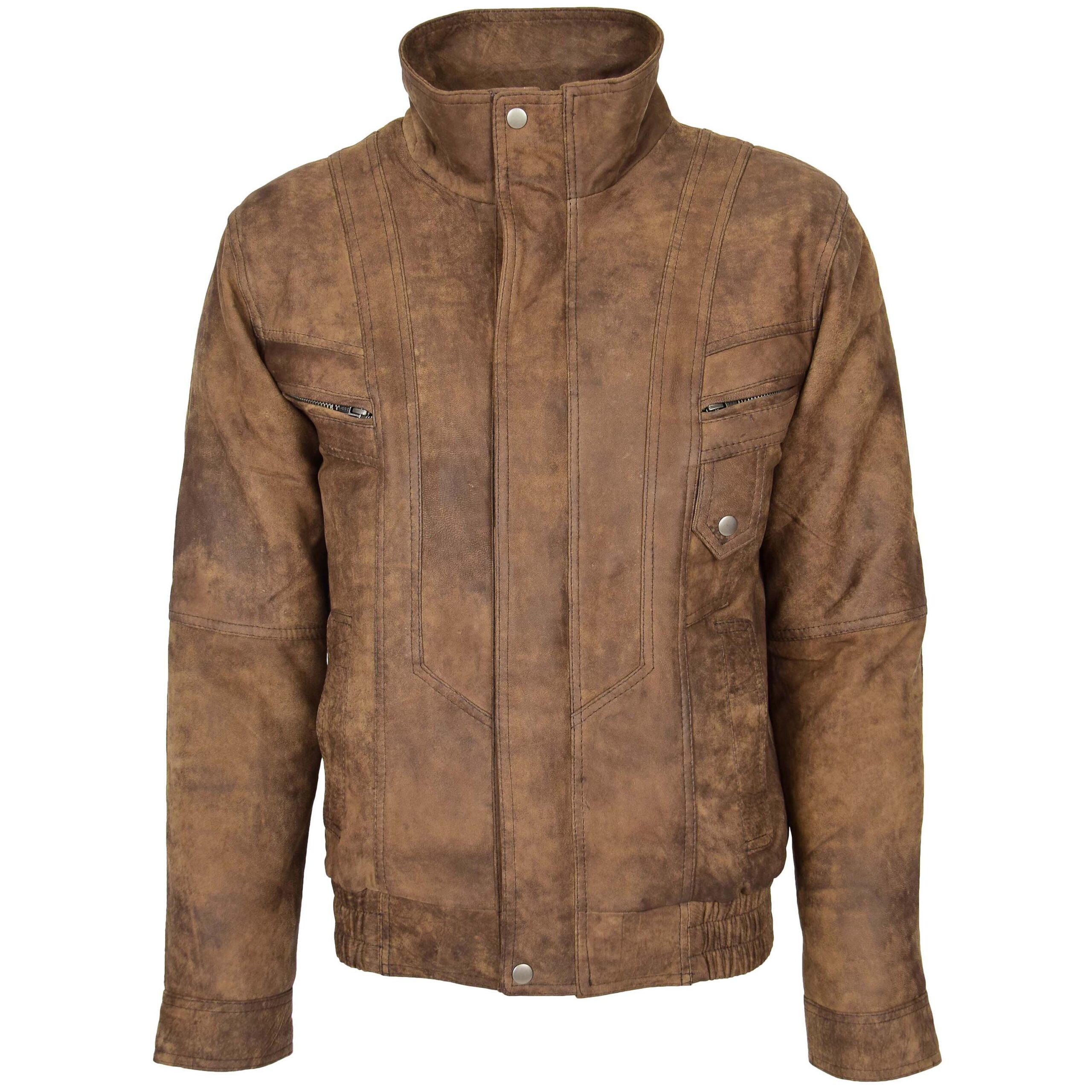 BUNERI Chaqueta Hombre Cuero Bomber Blouson Marron - Imagen 4