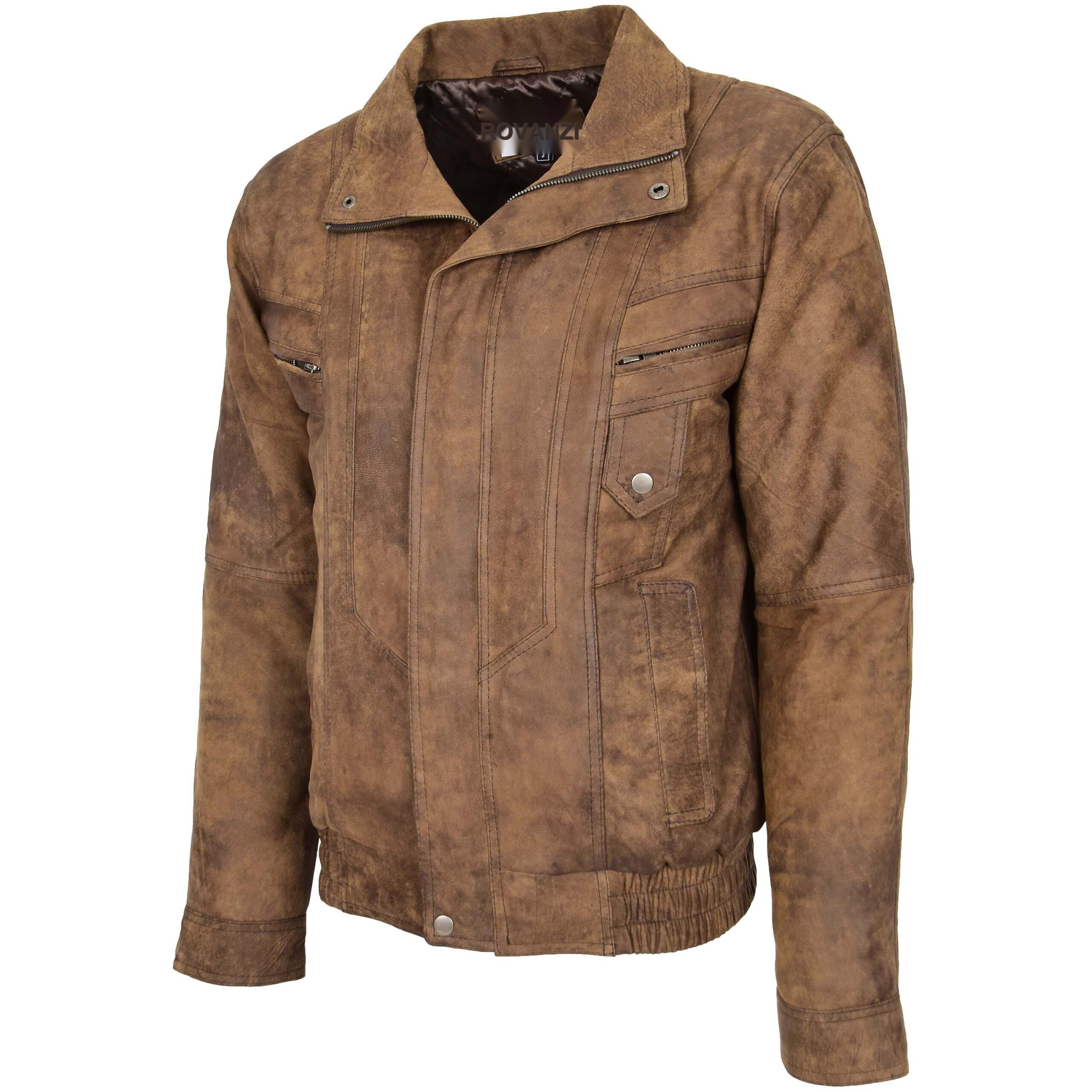 BUNERI Chaqueta Hombre Cuero Bomber Blouson Marron - Imagen 5