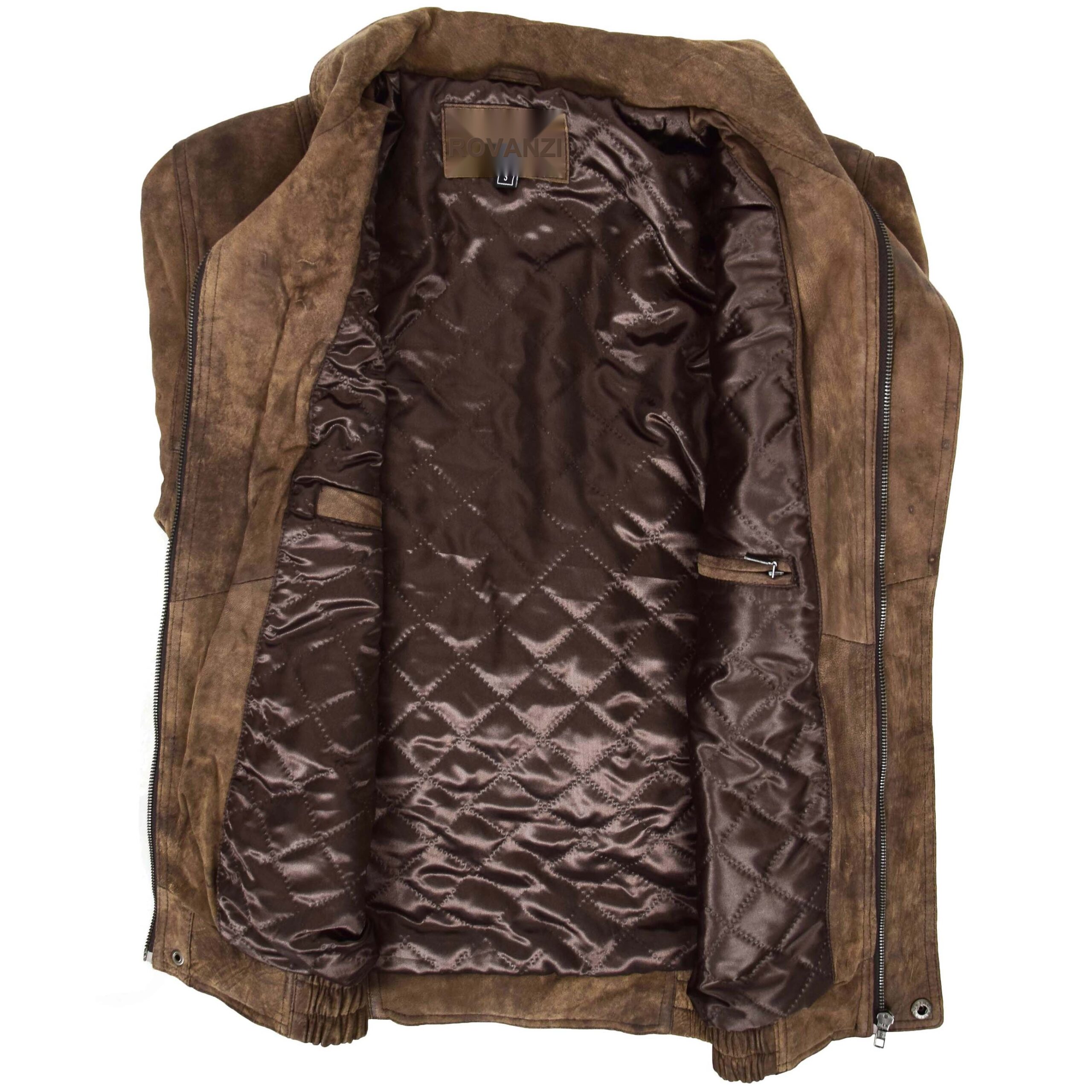 BUNERI Chaqueta Hombre Cuero Bomber Blouson Marron - Imagen 7