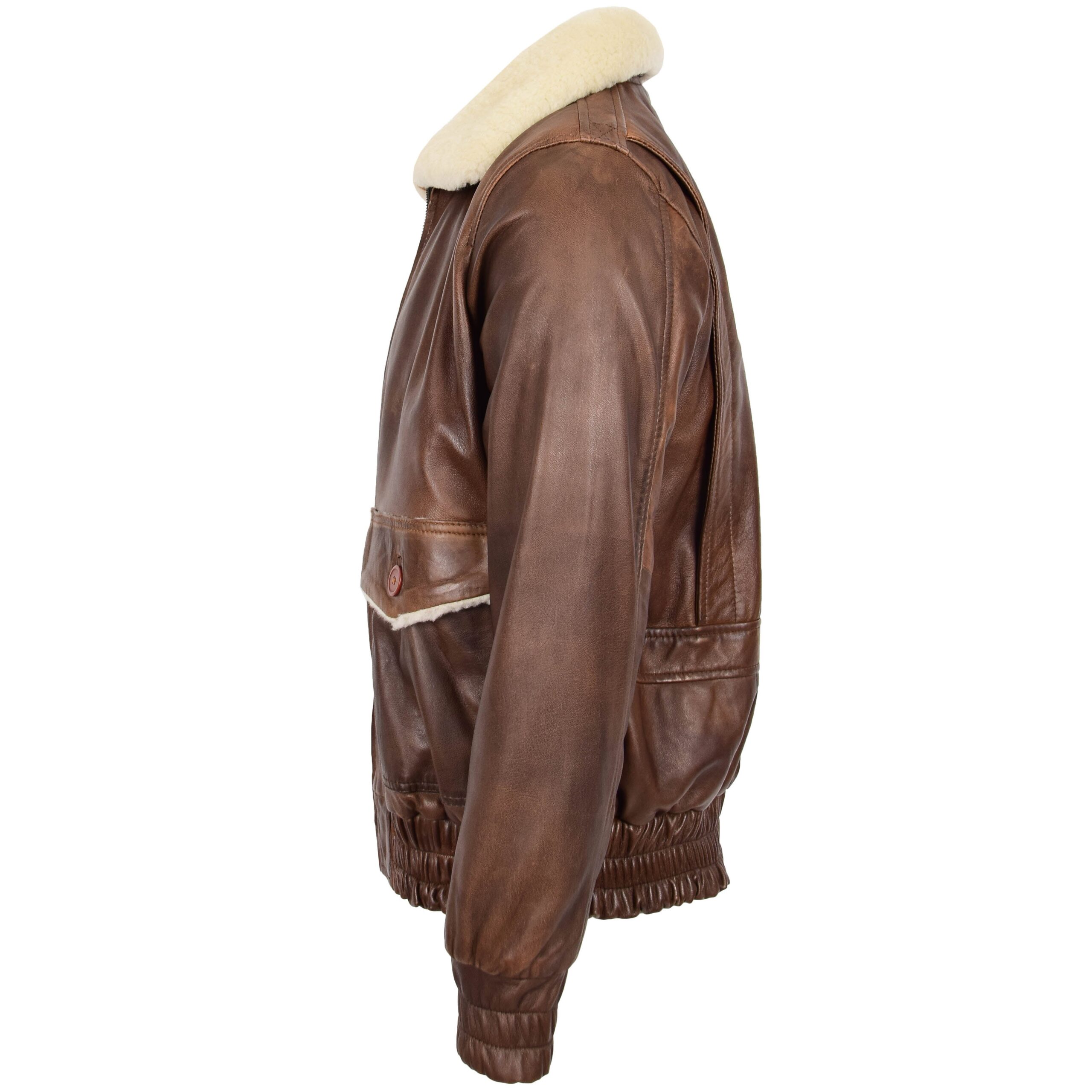 BUNERI Chaqueta Hombre Cuero Bomber Estilo G-1 Aviador Marron - Imagen 5