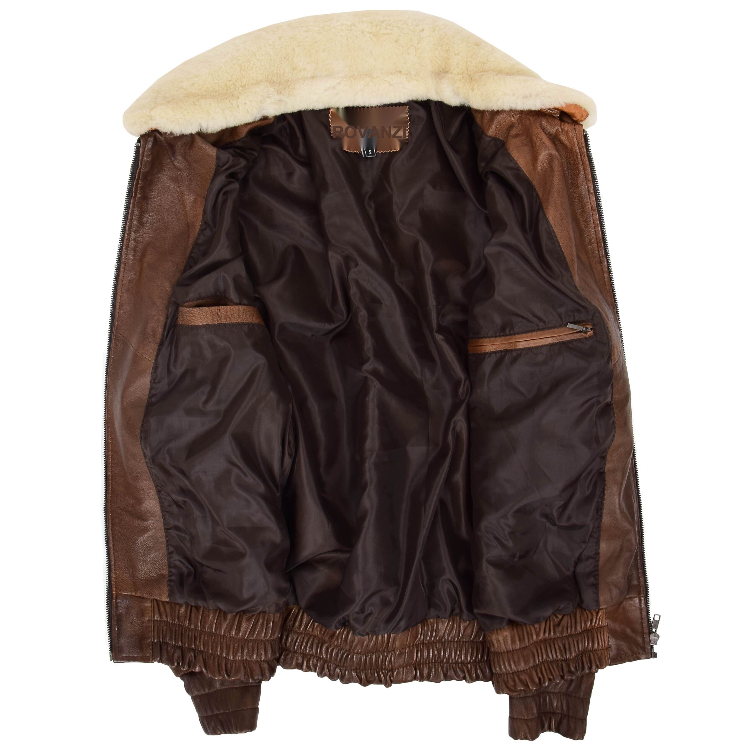 BUNERI Chaqueta Hombre Cuero Bomber Estilo G-1 Aviador Marron - Imagen 6