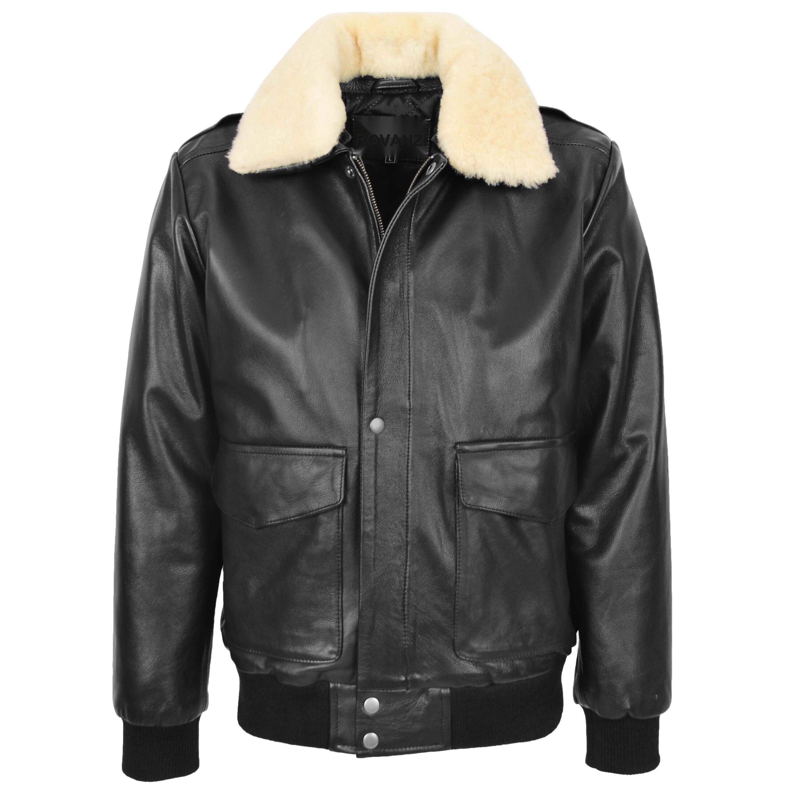BUNERI Chaqueta Hombre Cuero Bomber G-1 Estilo Aviador Negro