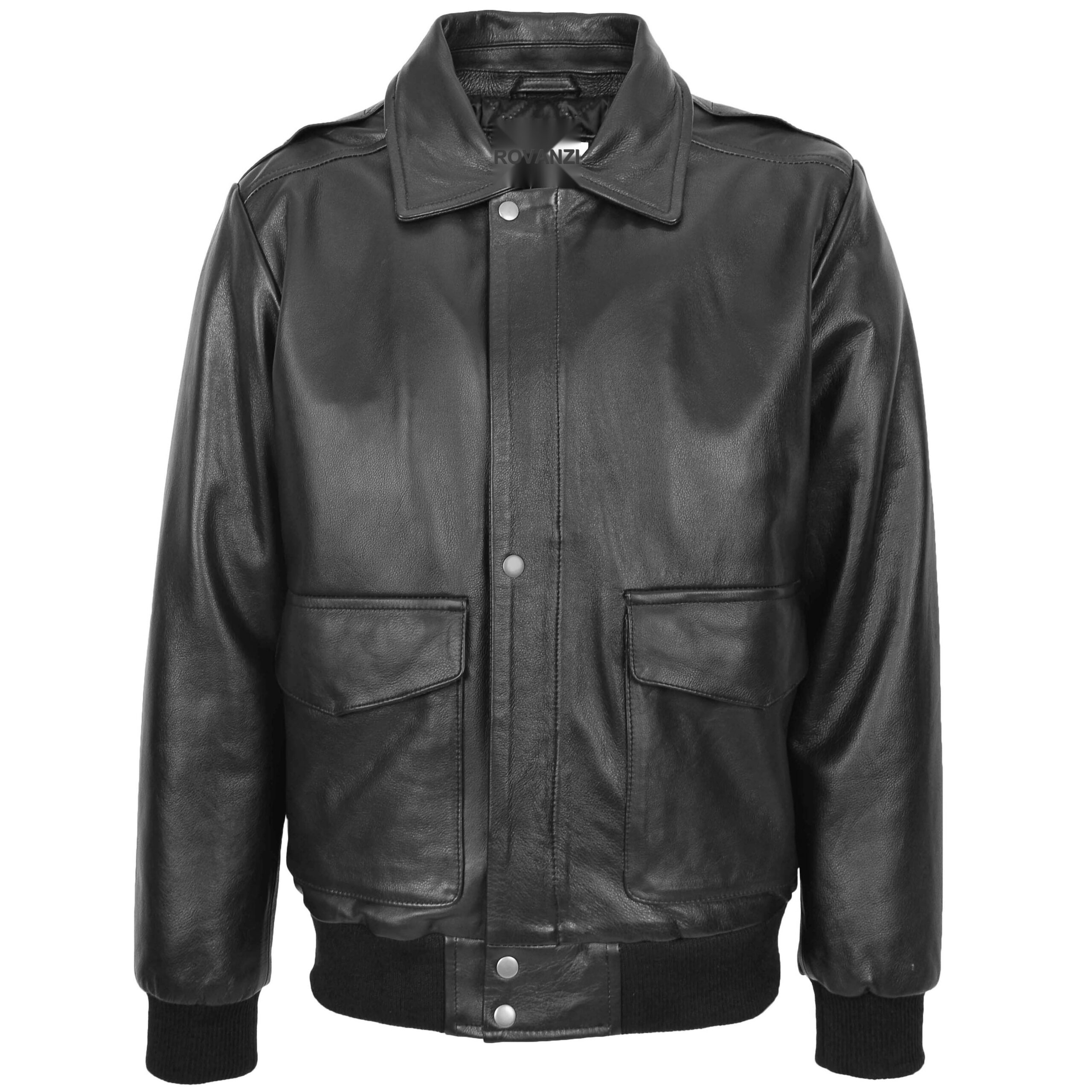 BUNERI Chaqueta Hombre Cuero Bomber G-1 Estilo Aviador Negro - Imagen 3