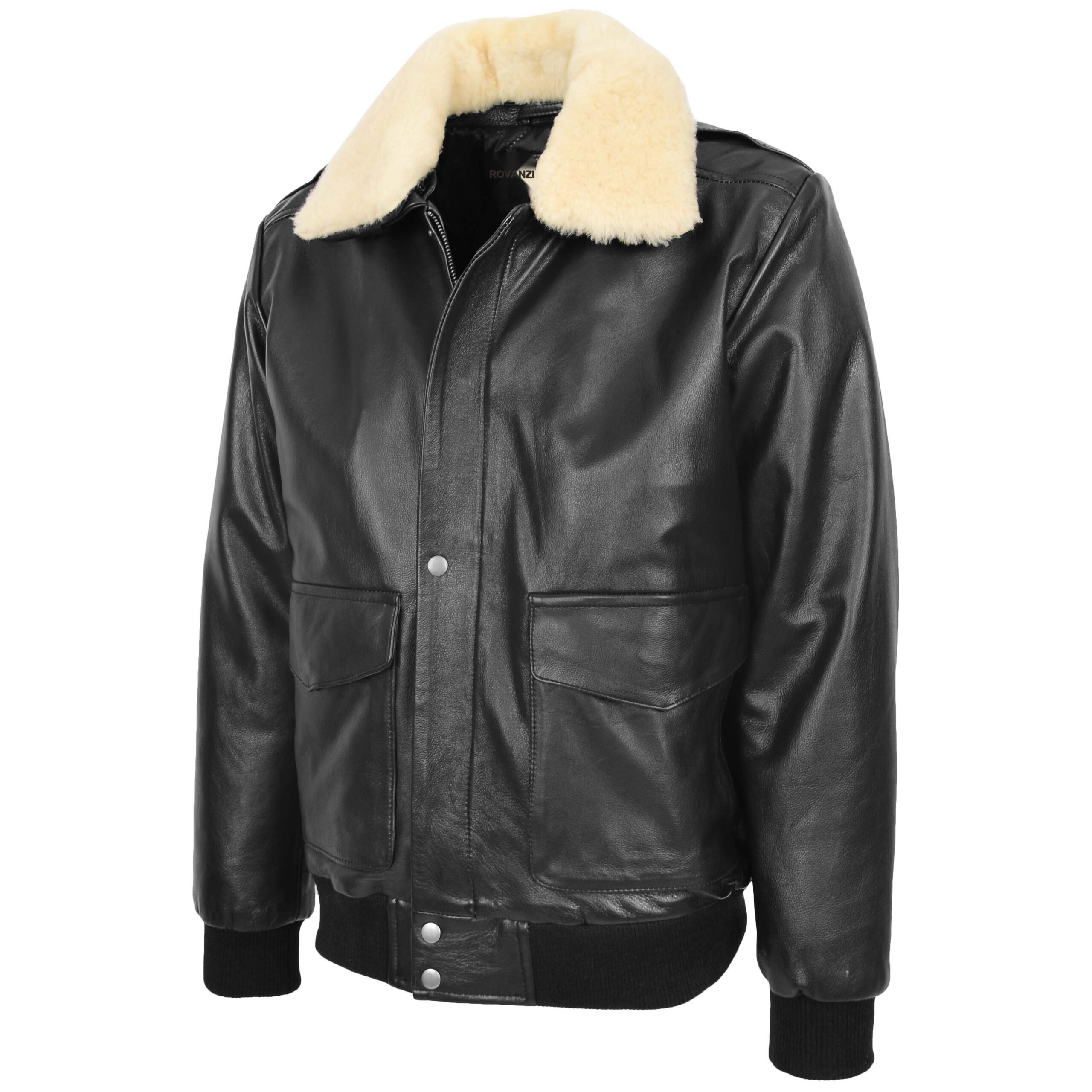 BUNERI Chaqueta Hombre Cuero Bomber G-1 Estilo Aviador Negro - Imagen 4