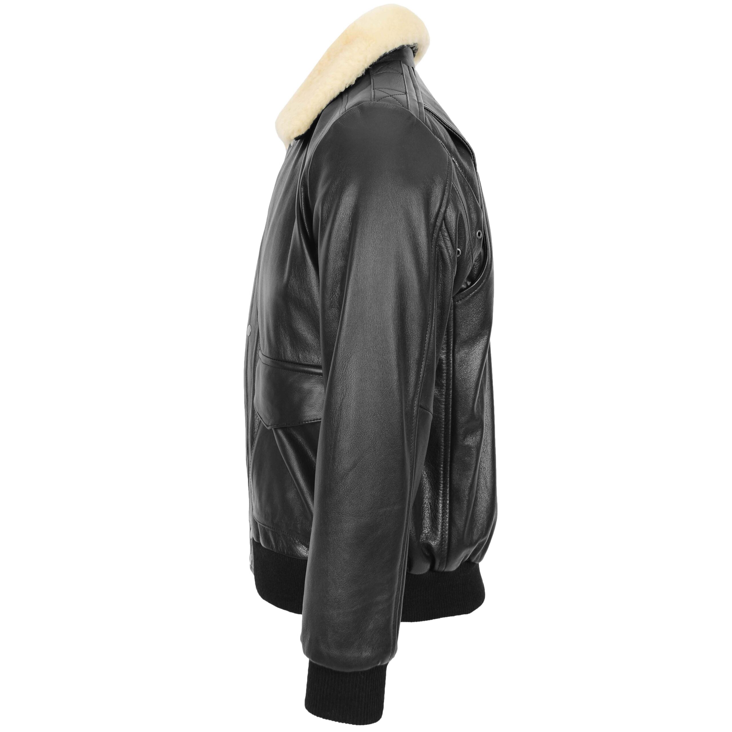 BUNERI Chaqueta Hombre Cuero Bomber G-1 Estilo Aviador Negro - Imagen 5