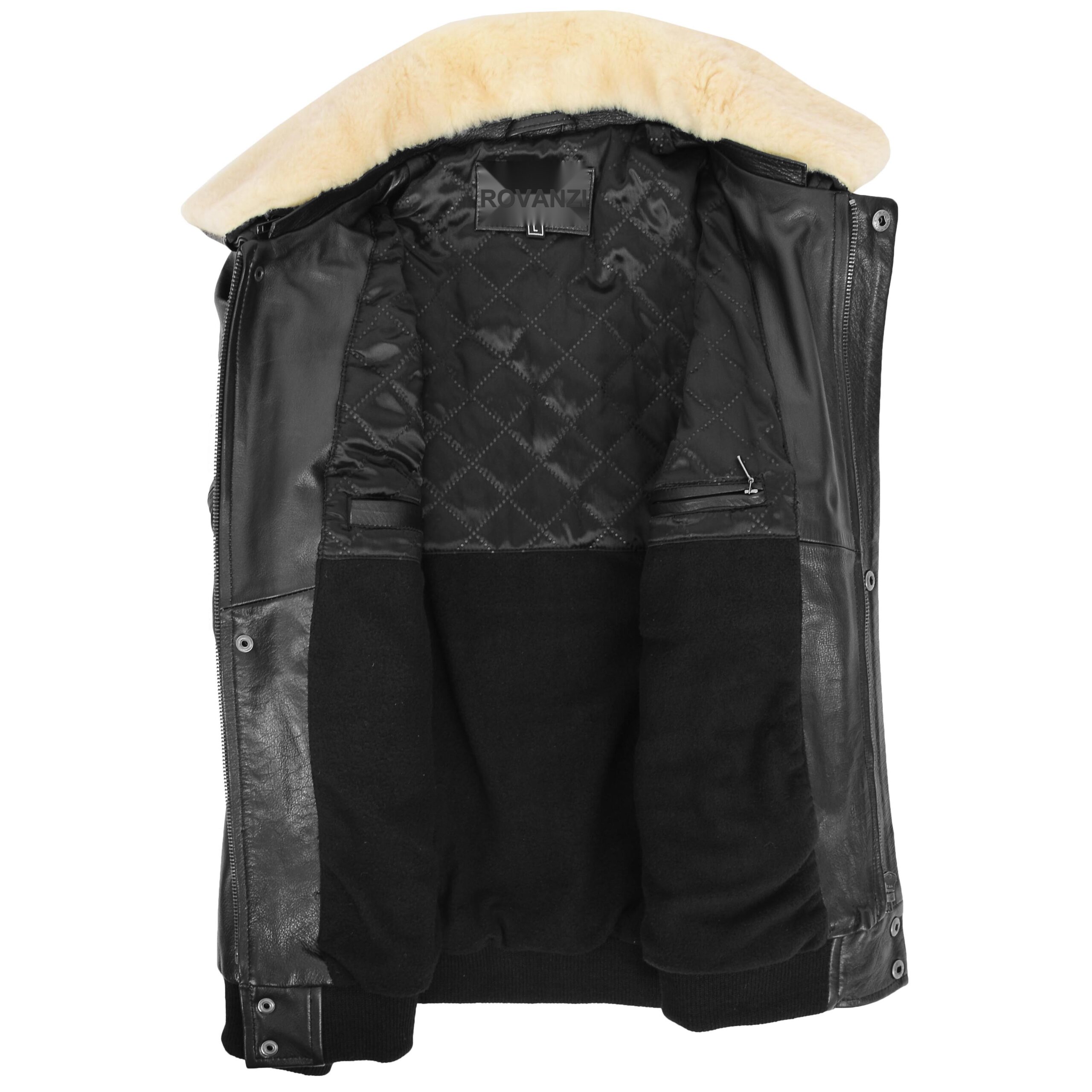 BUNERI Chaqueta Hombre Cuero Bomber G-1 Estilo Aviador Negro - Imagen 6