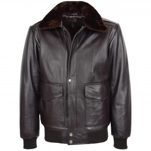 BUNERI Cazadora Bomber de Cuero G-1 Estilo Aviador para Hombre Marrón