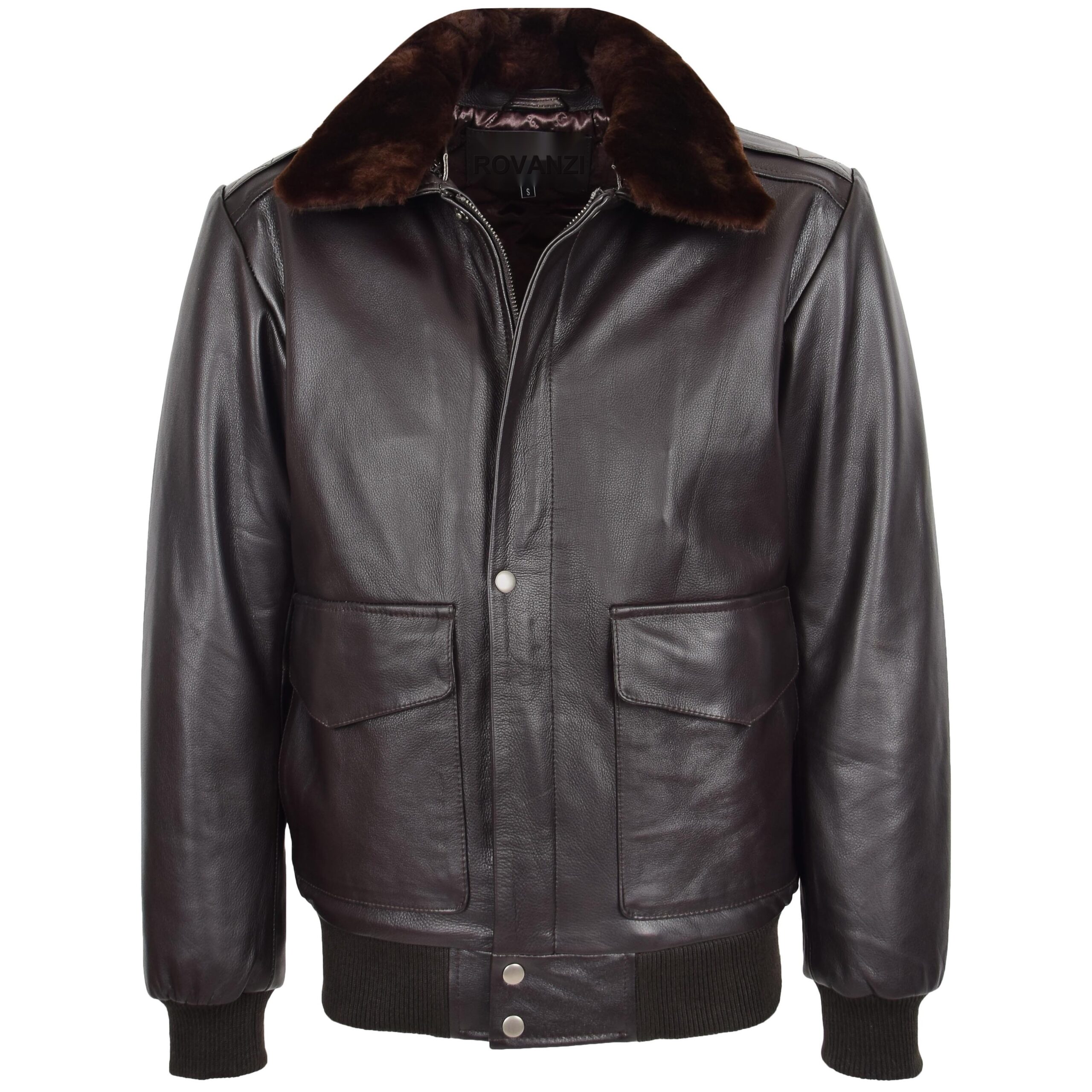 BUNERI Cazadora Bomber de Cuero G-1 Estilo Aviador para Hombre Marrón