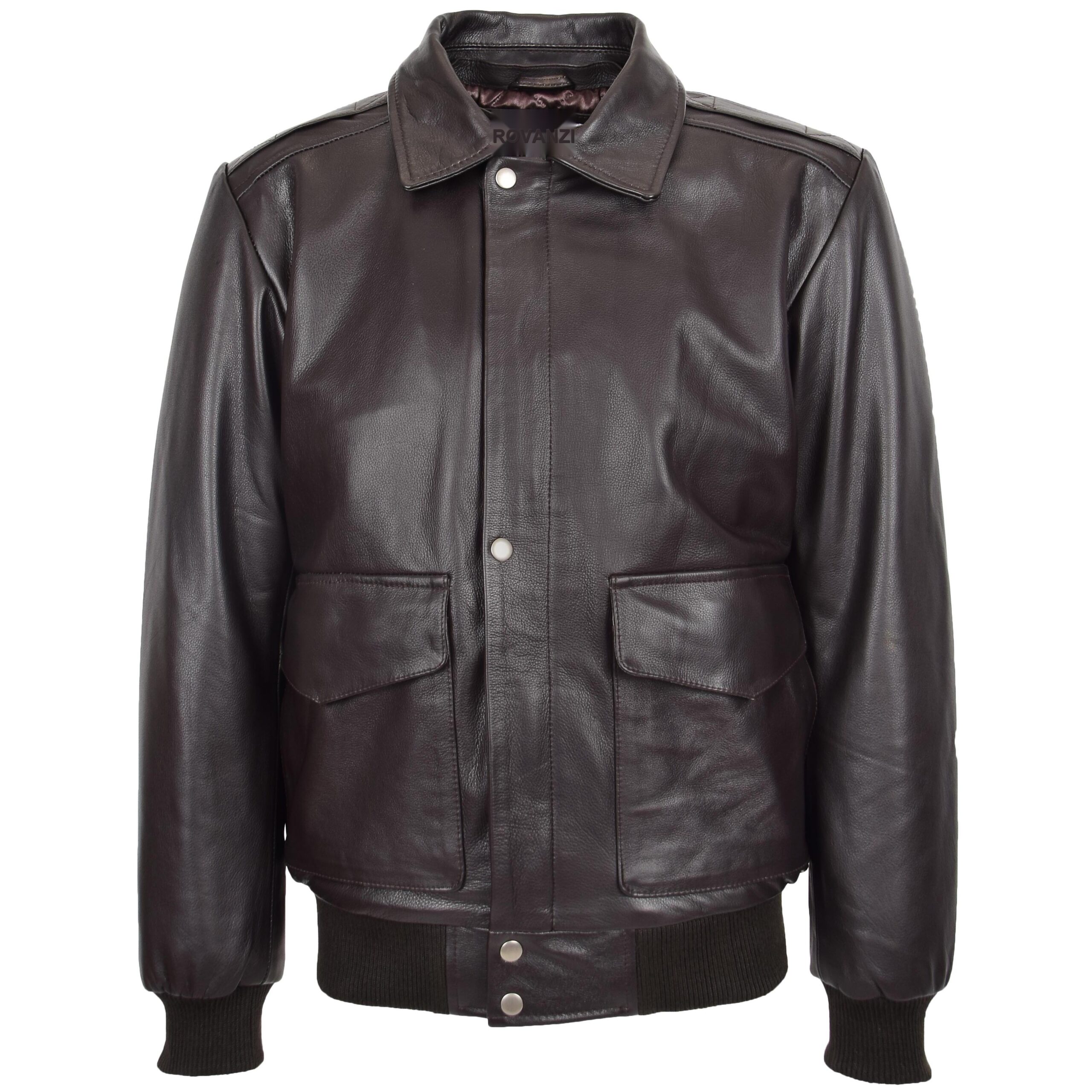 BUNERI Cazadora Bomber de Cuero G-1 Estilo Aviador para Hombre Marrón - Imagen 3