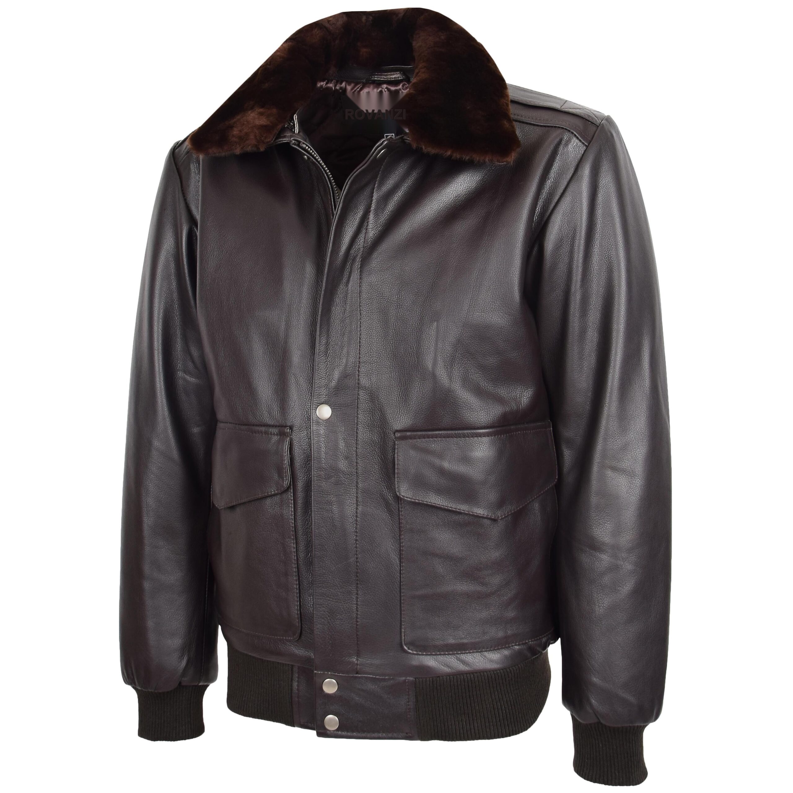 BUNERI Cazadora Bomber de Cuero G-1 Estilo Aviador para Hombre Marrón - Imagen 4
