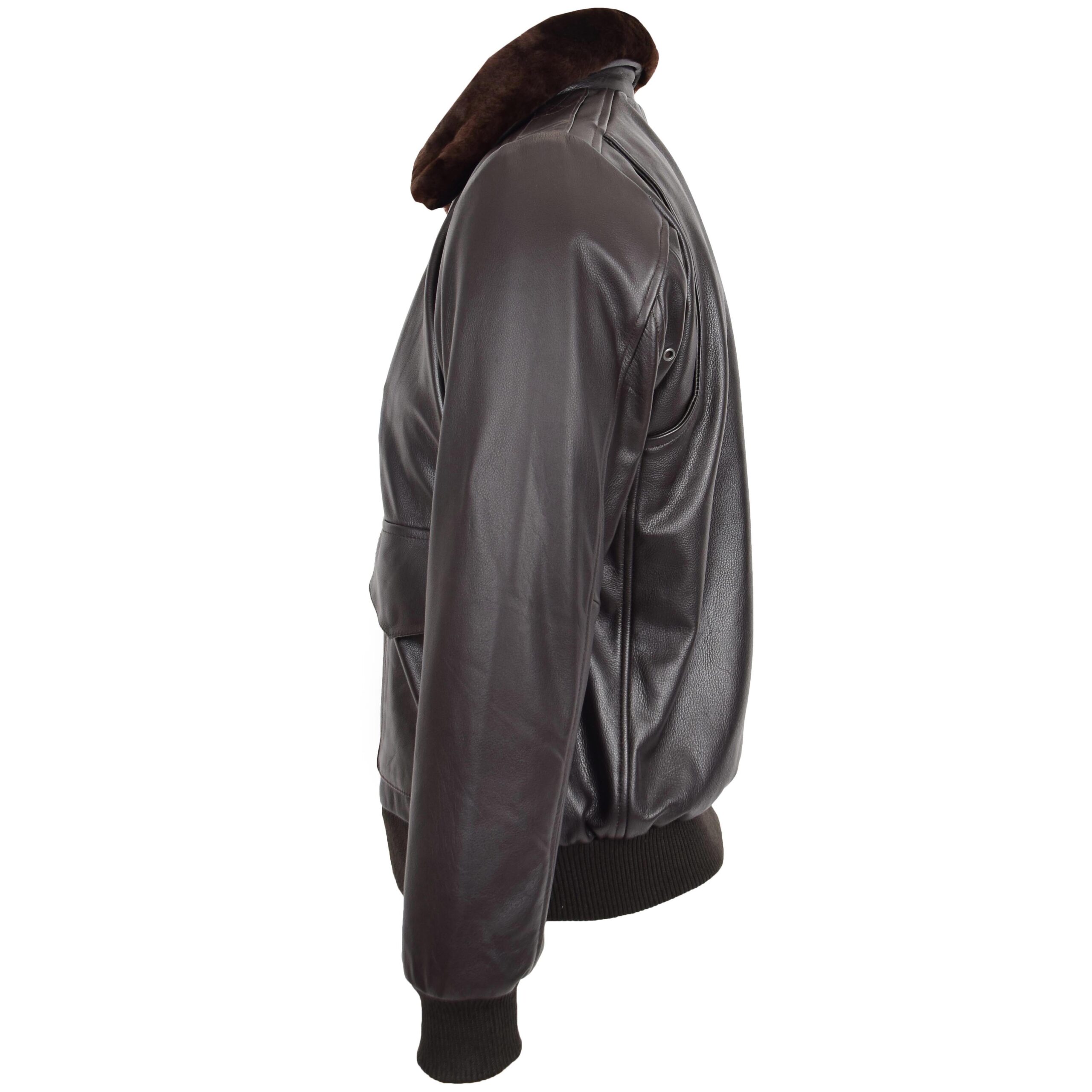 BUNERI Cazadora Bomber de Cuero G-1 Estilo Aviador para Hombre Marrón - Imagen 5