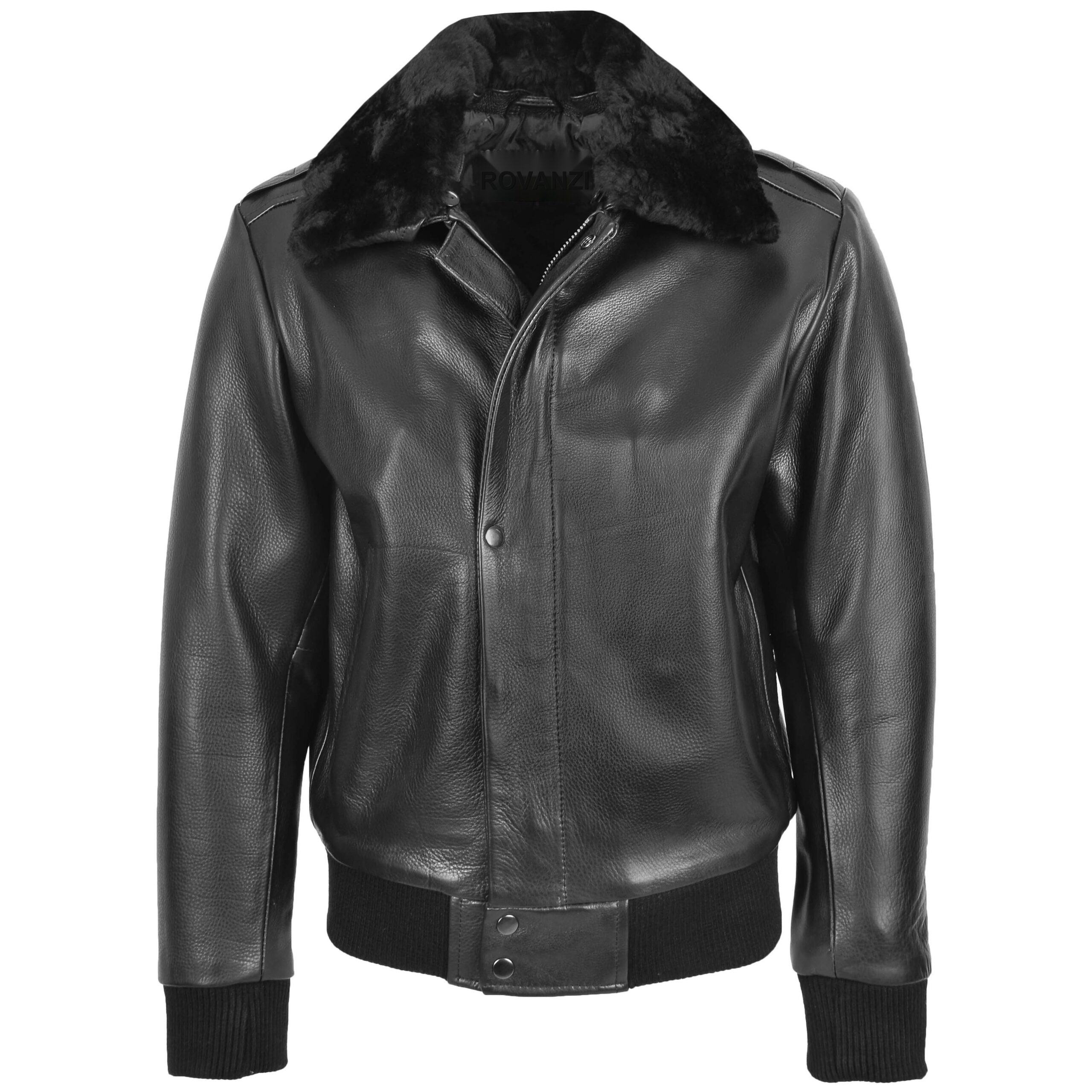 BUNERI Bomber Cuero Leroy Negro Piloto Cuello Extraíble Hombre