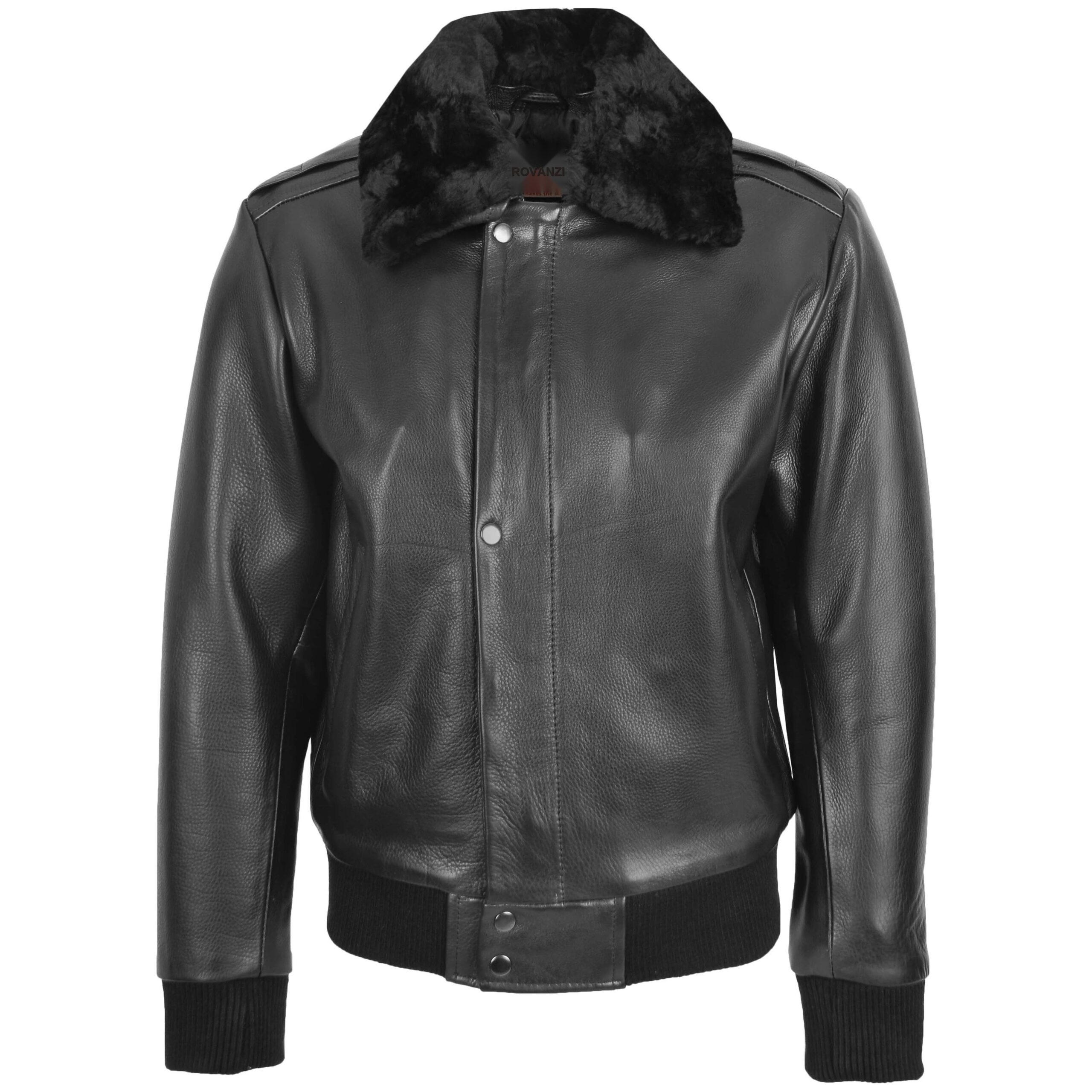 BUNERI Bomber Cuero Leroy Negro Piloto Cuello Extraíble Hombre - Imagen 3
