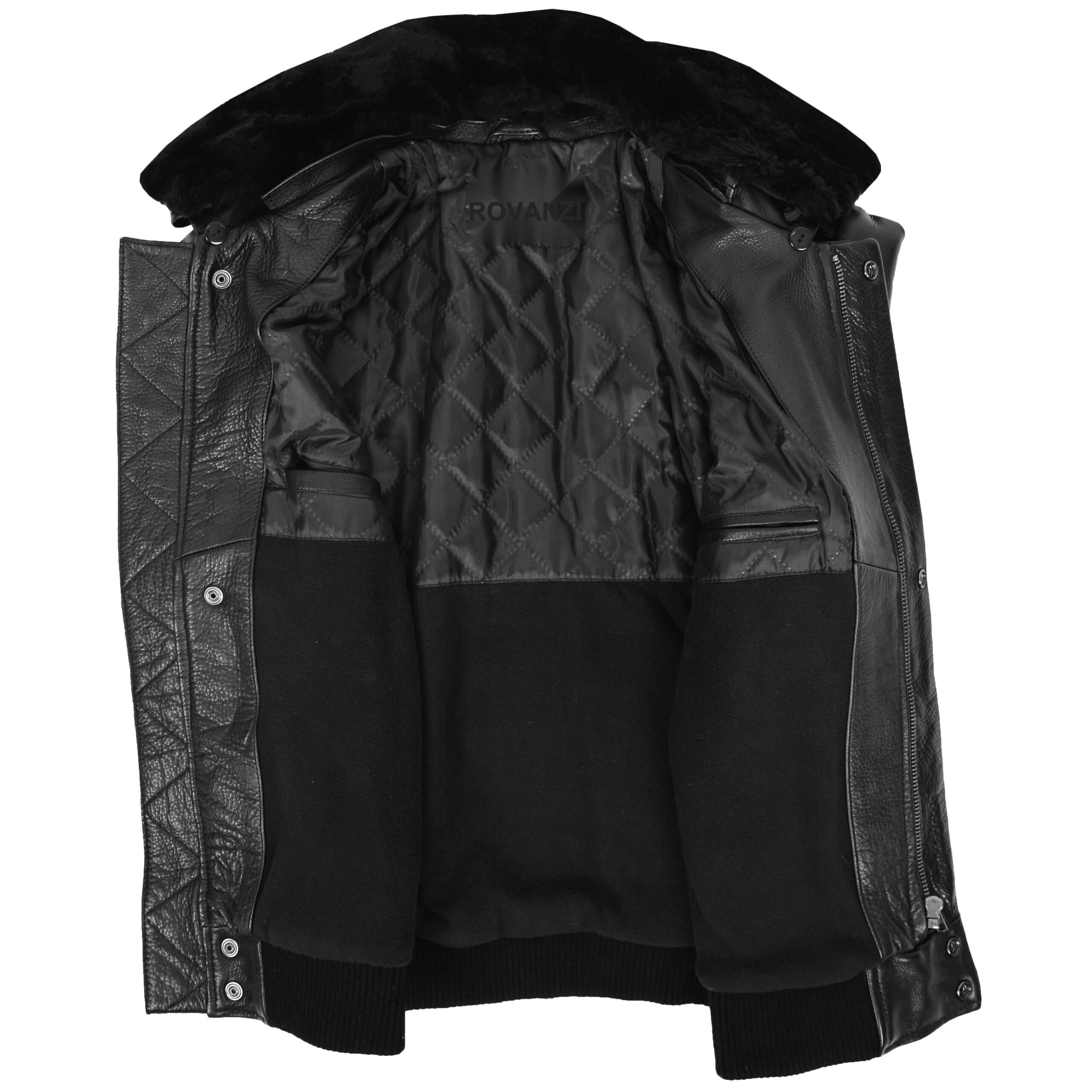 BUNERI Bomber Cuero Leroy Negro Piloto Cuello Extraíble Hombre - Imagen 7