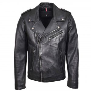BUNERI Biker Cuero Daylen Negro Brando Cremallera Cruzada