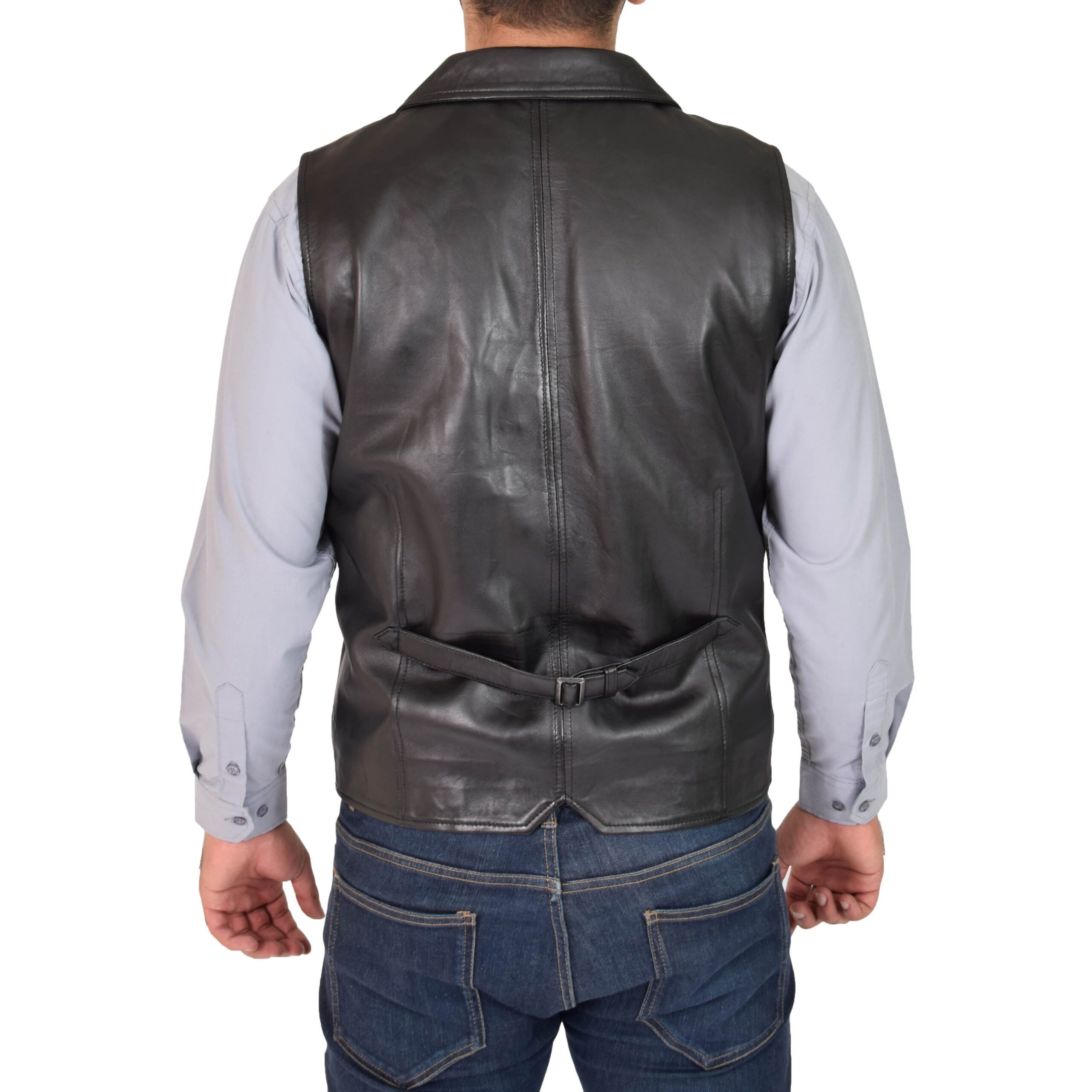 BUNERI Chaleco Hombre Cuero Abotonado Negro Gilet - Imagen 2
