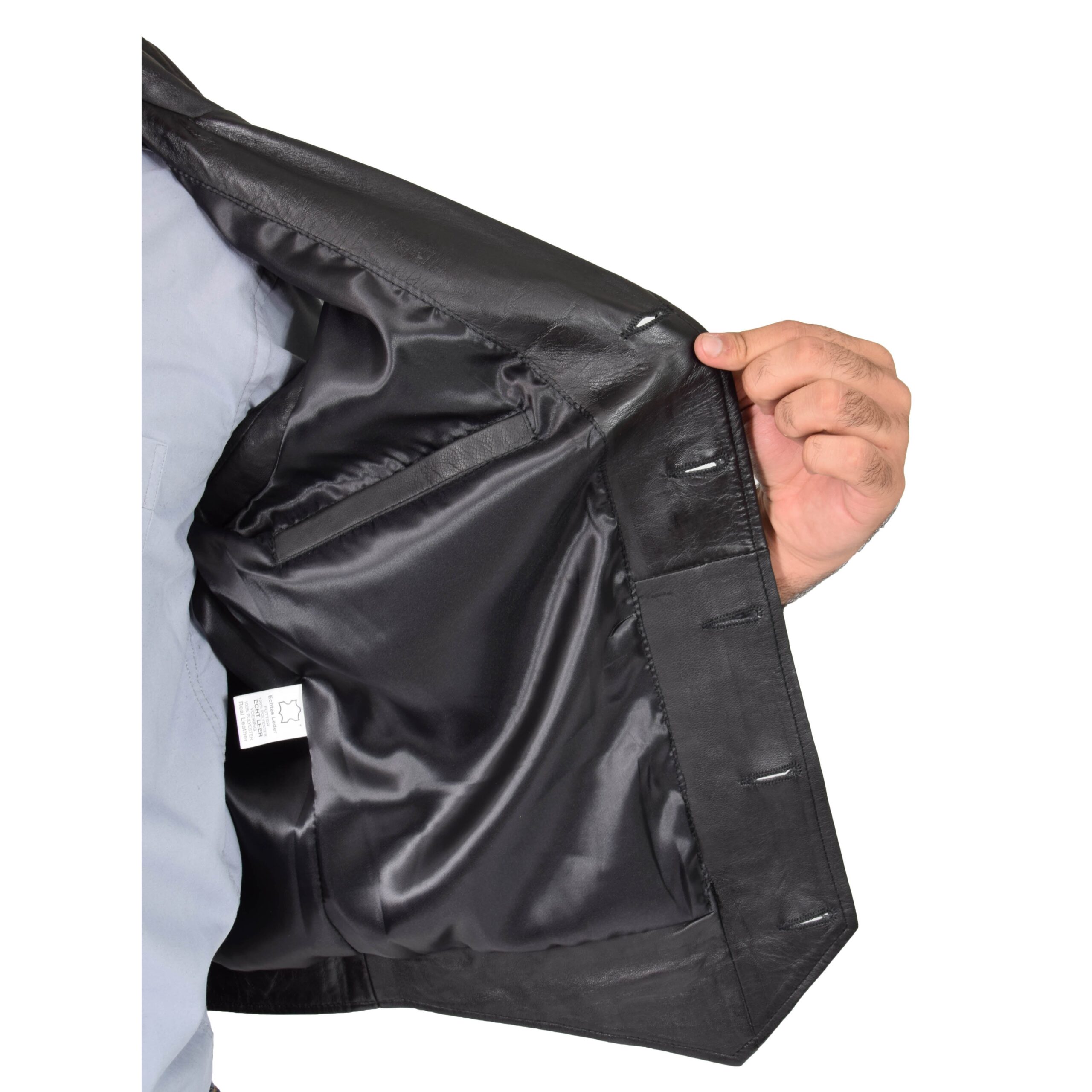 BUNERI Chaleco Hombre Cuero Abotonado Negro Gilet - Imagen 6