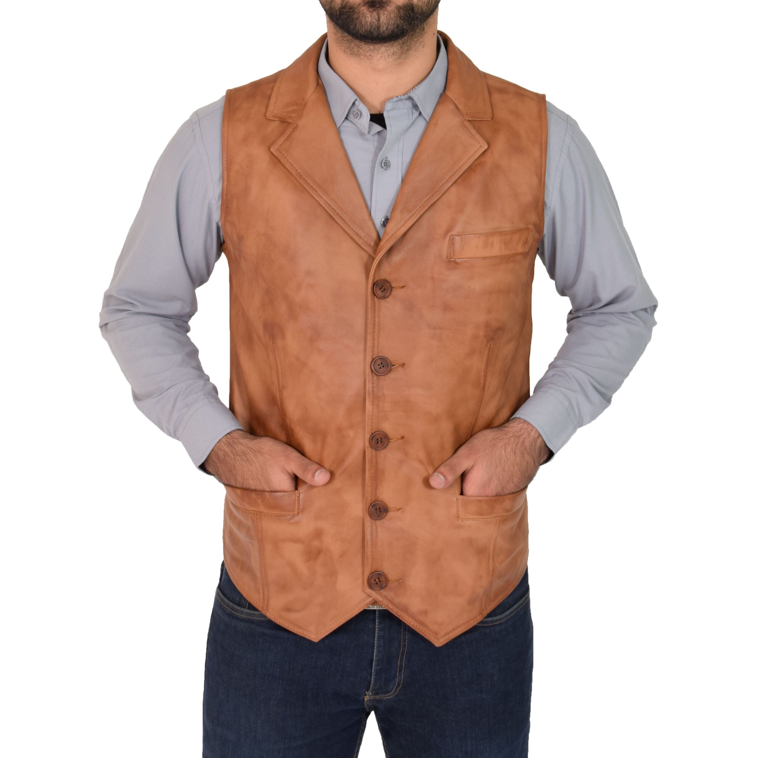 BUNERI de Cuero Calvin Tan Abotonado Gilet - Imagen 3