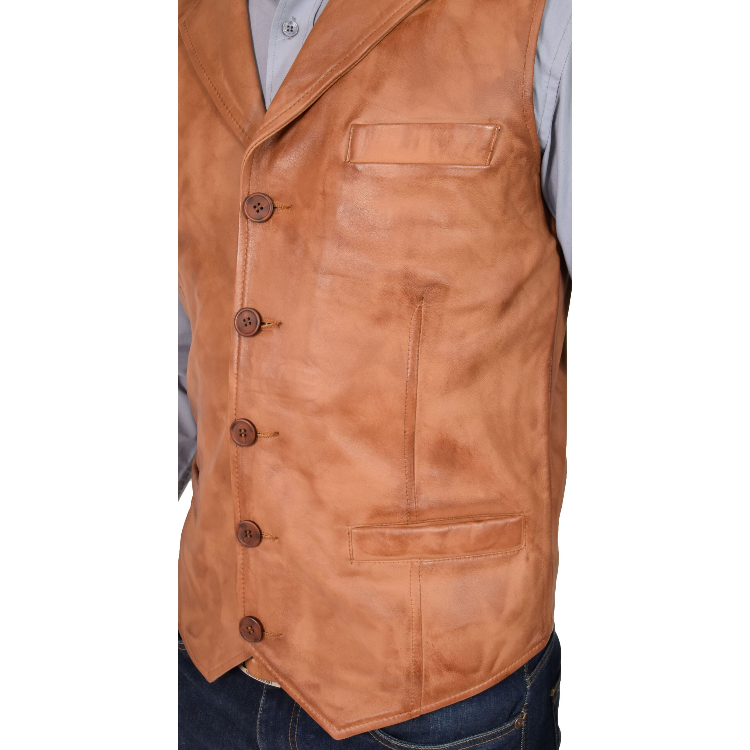 BUNERI de Cuero Calvin Tan Abotonado Gilet - Imagen 7