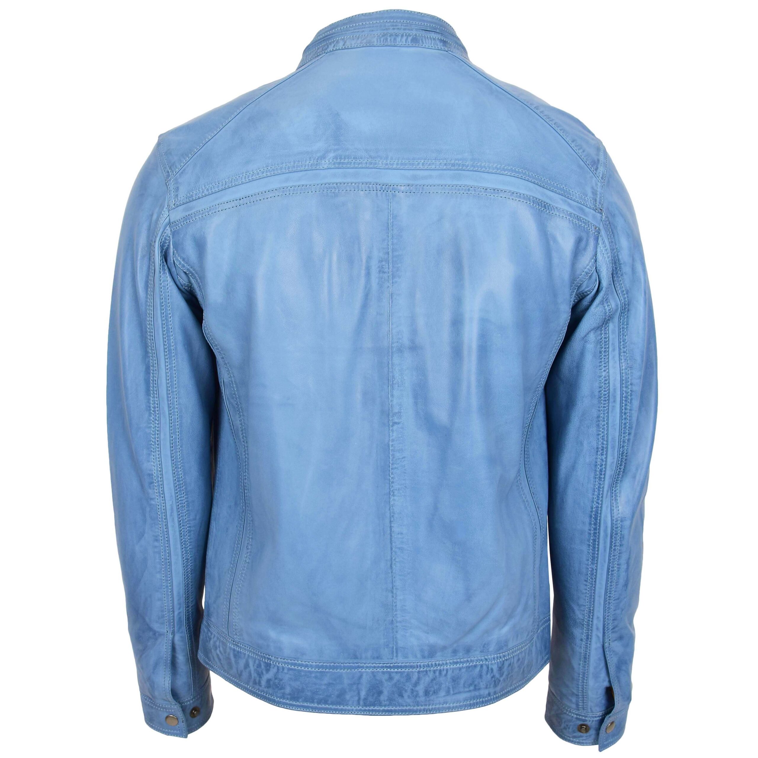 BUNERI Chaqueta Café Racer de Cuero Azul Cielo para Hombre II - Imagen 2