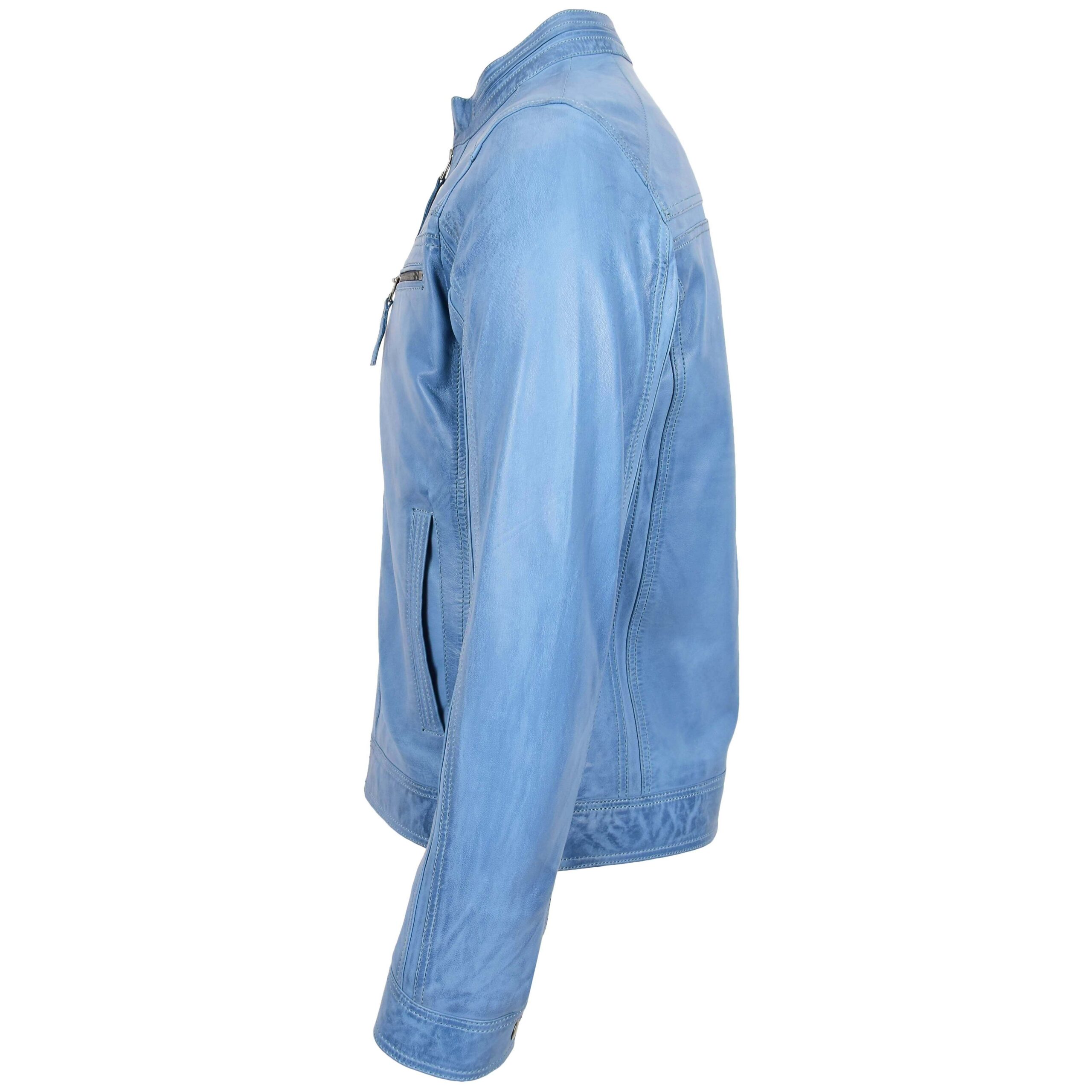 BUNERI Chaqueta Café Racer de Cuero Azul Cielo para Hombre II - Imagen 5