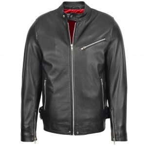 BUNERI Chaqueta Biker Café Racer Casual de Cuero Negro para Hombre