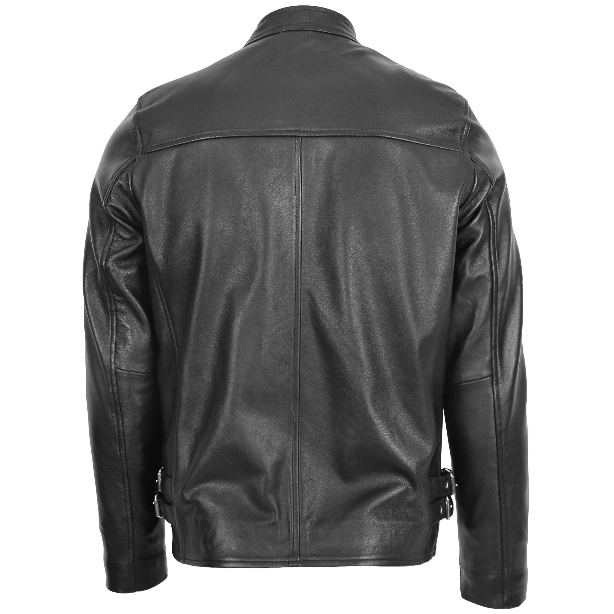 BUNERI Chaqueta Biker Café Racer Casual de Cuero Negro para Hombre - Imagen 2