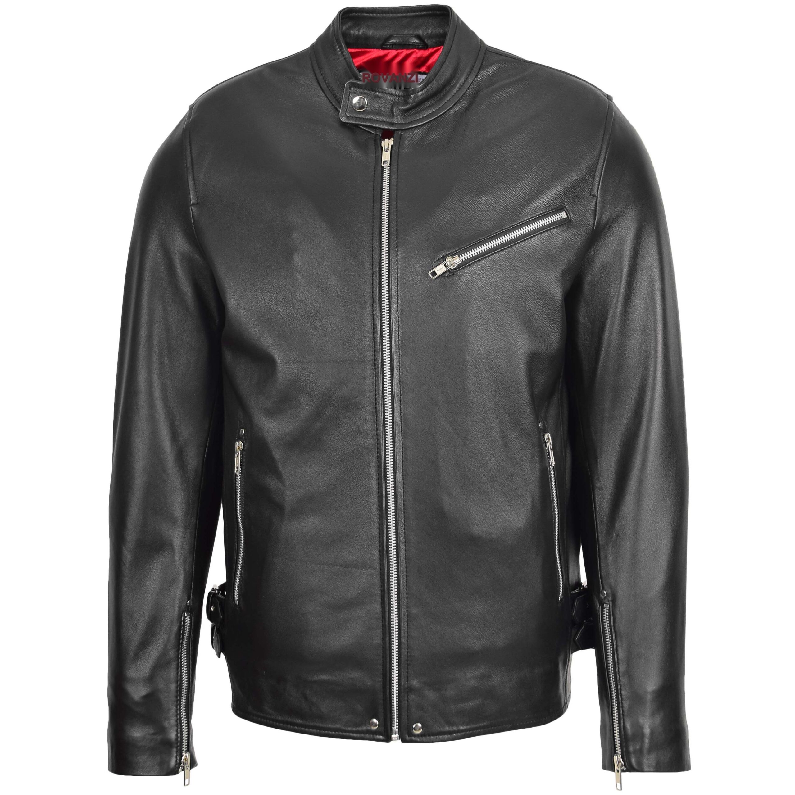 BUNERI Chaqueta Biker Café Racer Casual de Cuero Negro para Hombre - Imagen 3